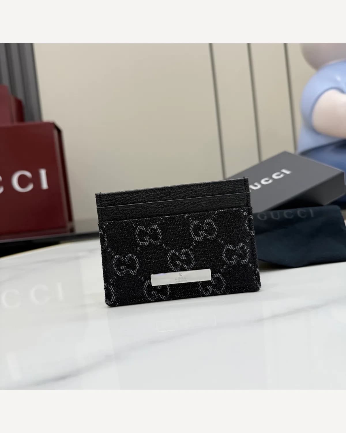 Gucci GG Denim Card Holder — Black
