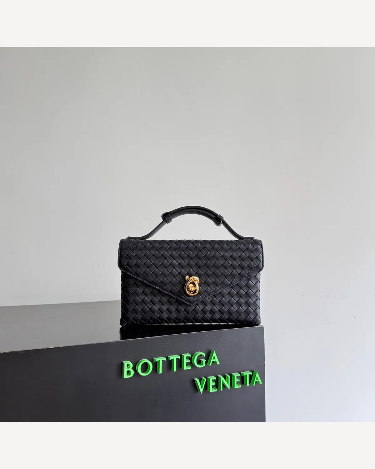 Bottega Veneta Woven Top-Handle Bag — Black