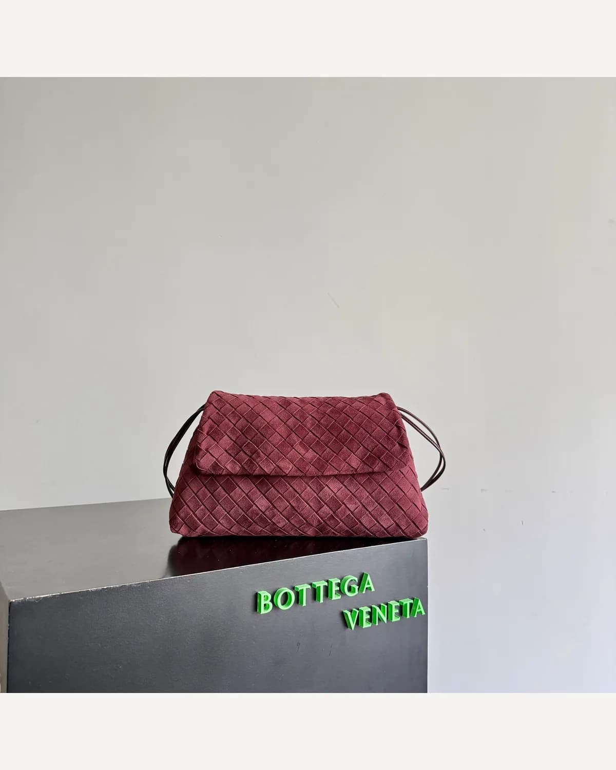 Bottega Veneta Woven Suede Clutch — Burgundy