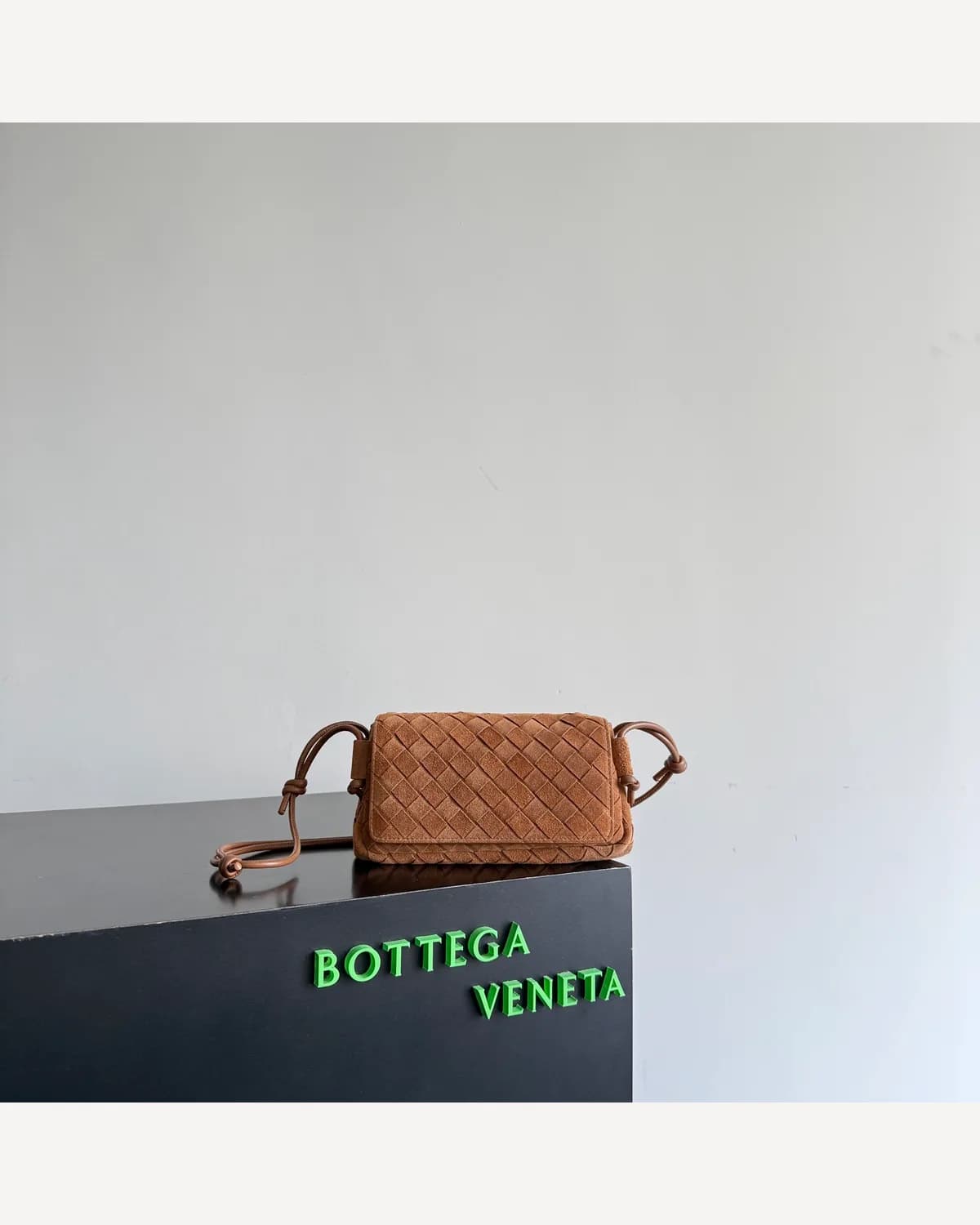Bottega Veneta Woven Mini Crossbody — Tan Suede