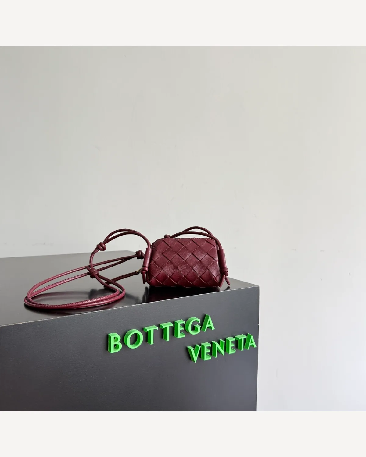 Bottega Veneta Woven Mini Crossbody — Burgundy