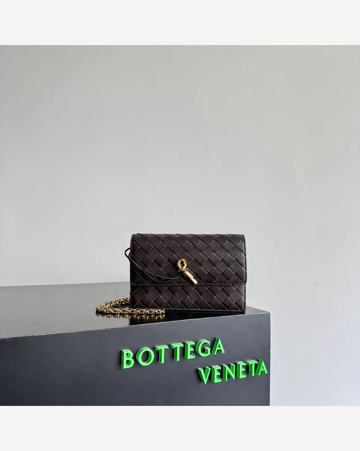 Bottega Veneta Chain Wallet Bag — Brown