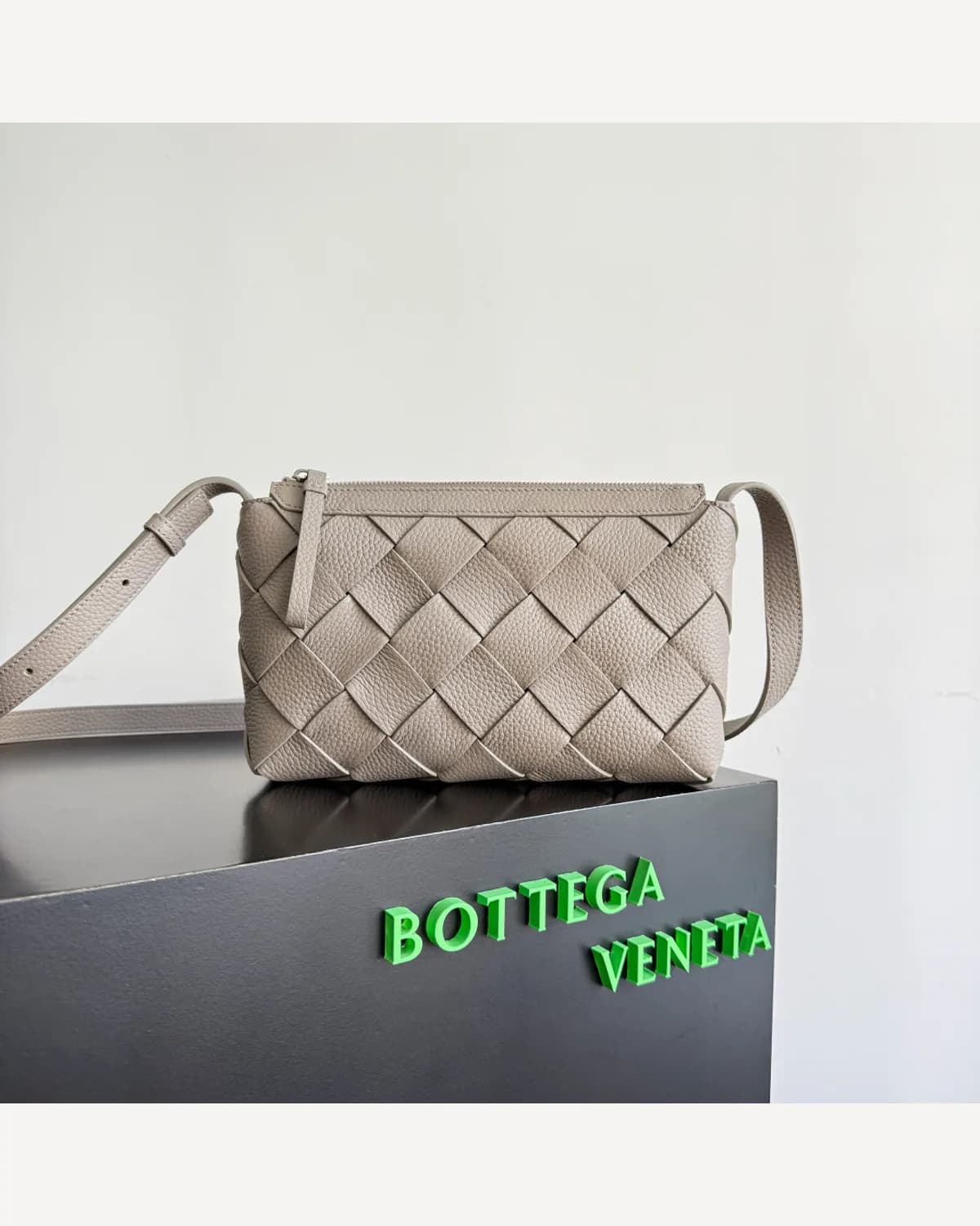 Bottega Veneta Woven Crossbody — Taupe