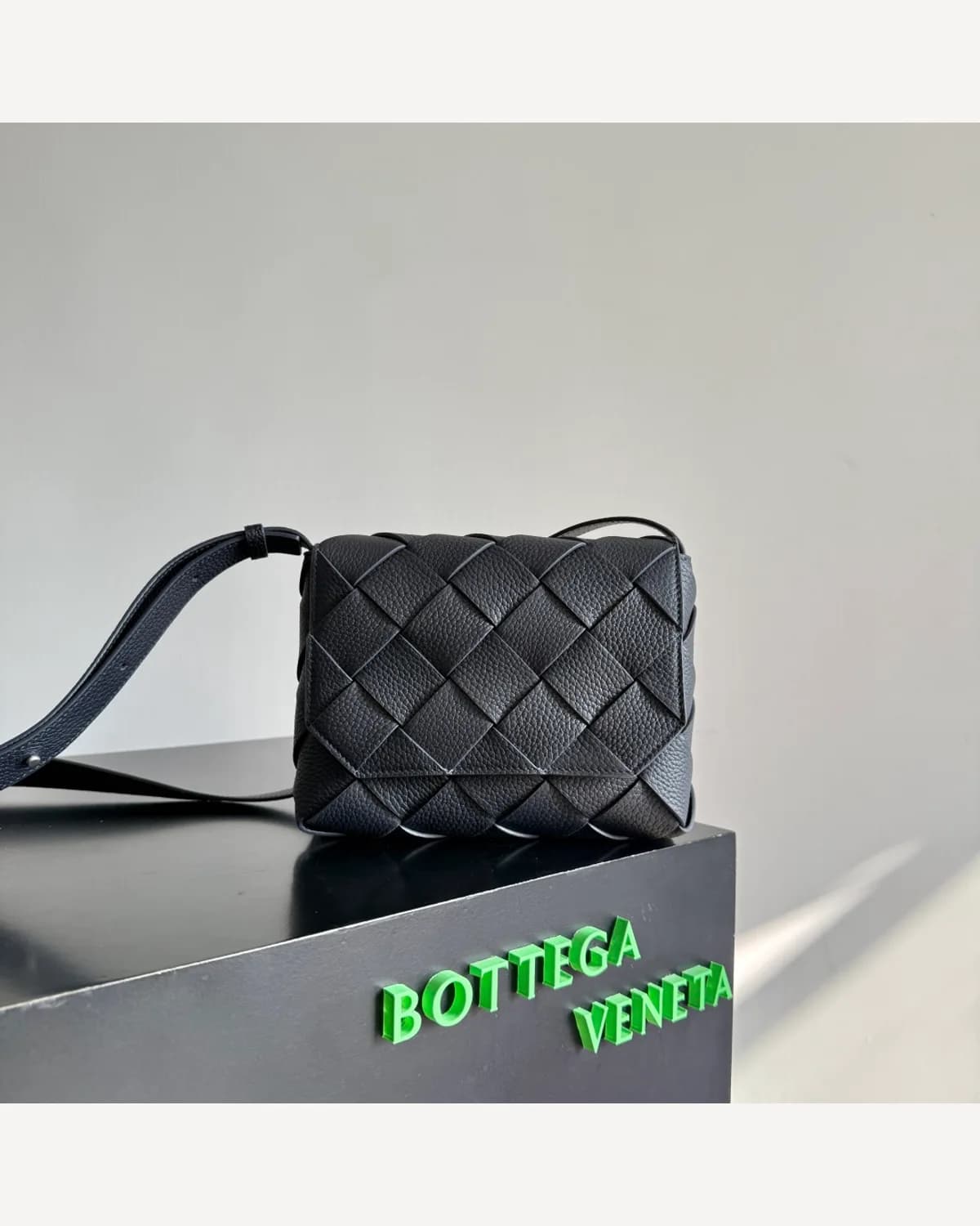 Bottega Veneta Woven Crossbody — Charcoal