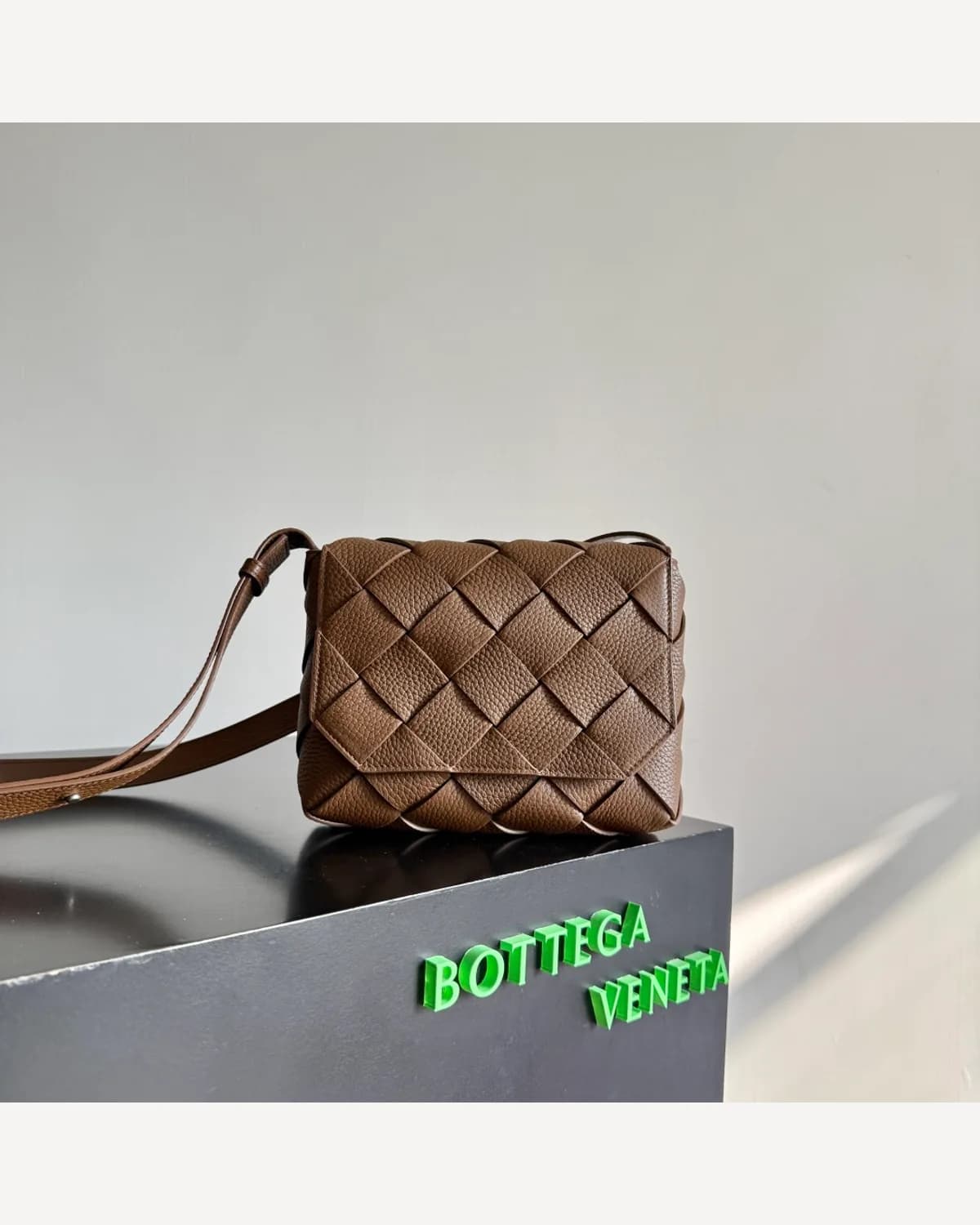Bottega Veneta Woven Mini Crossbody — Tan