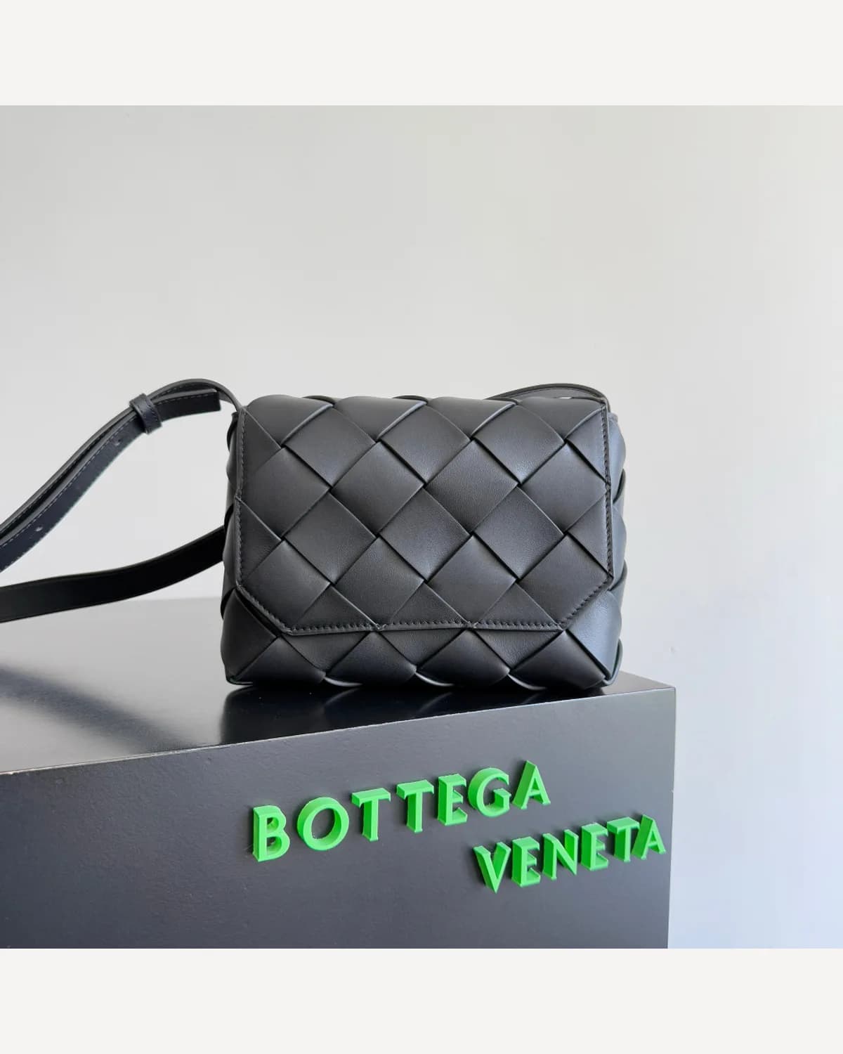 Bottega Veneta Woven Mini Crossbody — Black (Green Lining)