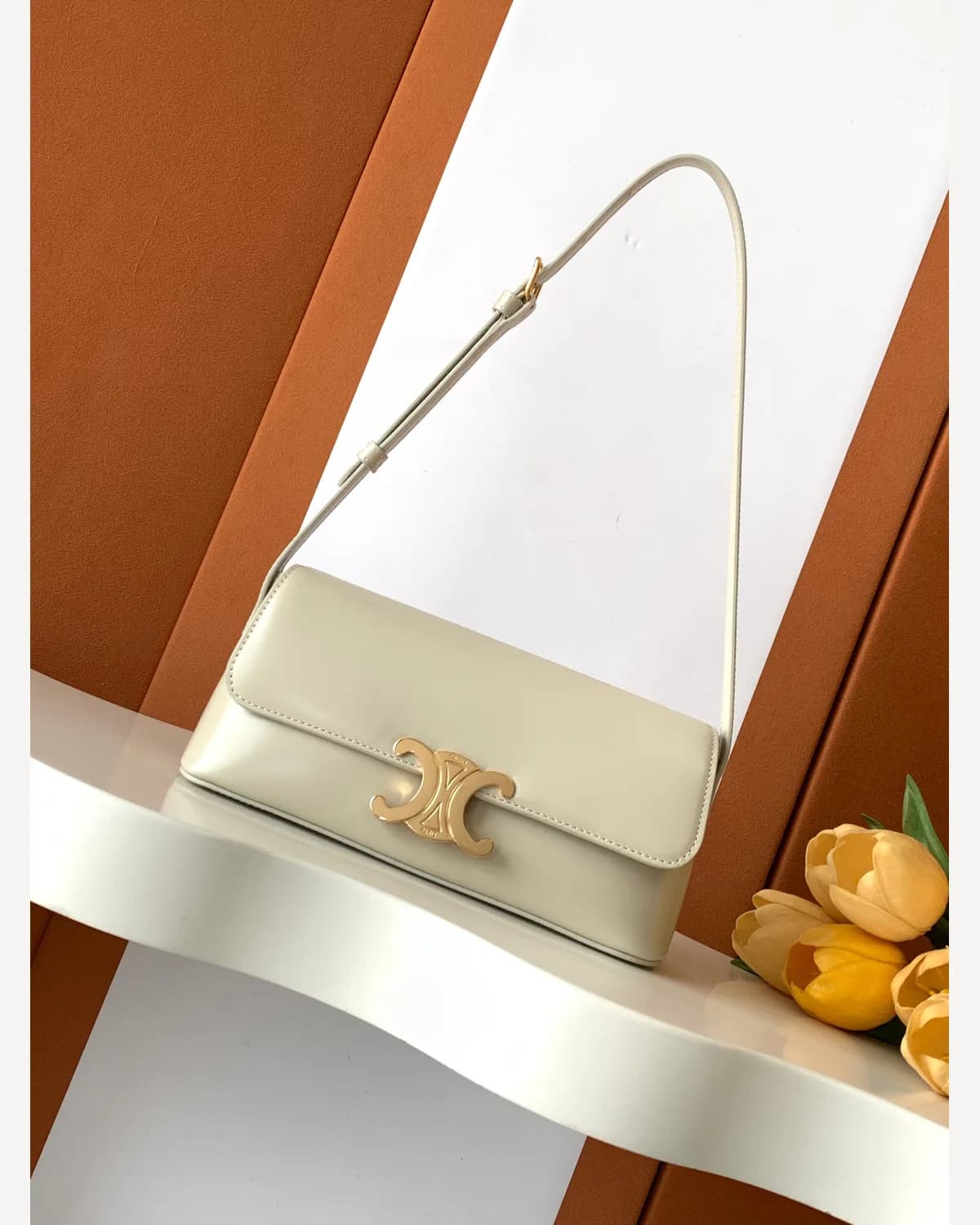 Celine Triomphe Shoulder Bag — Cream