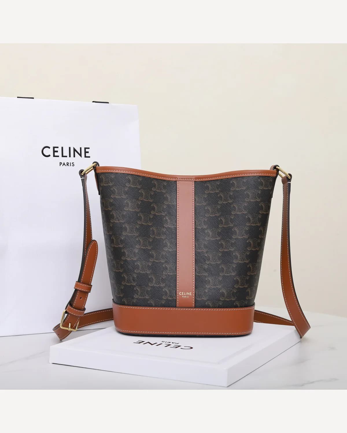 Celine Triomphe Bucket Bag — Brown