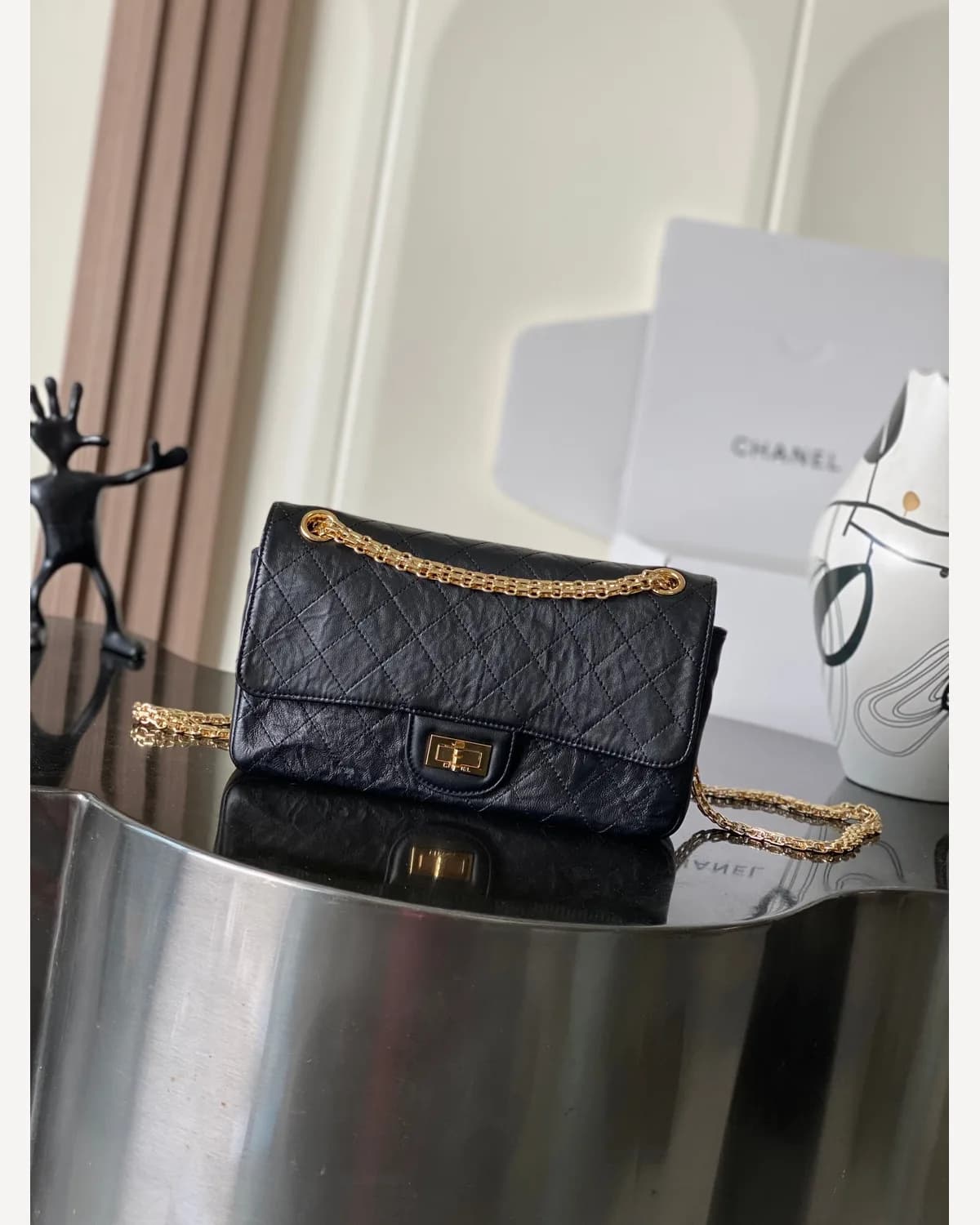Chanel Flap — Black Aged Leather