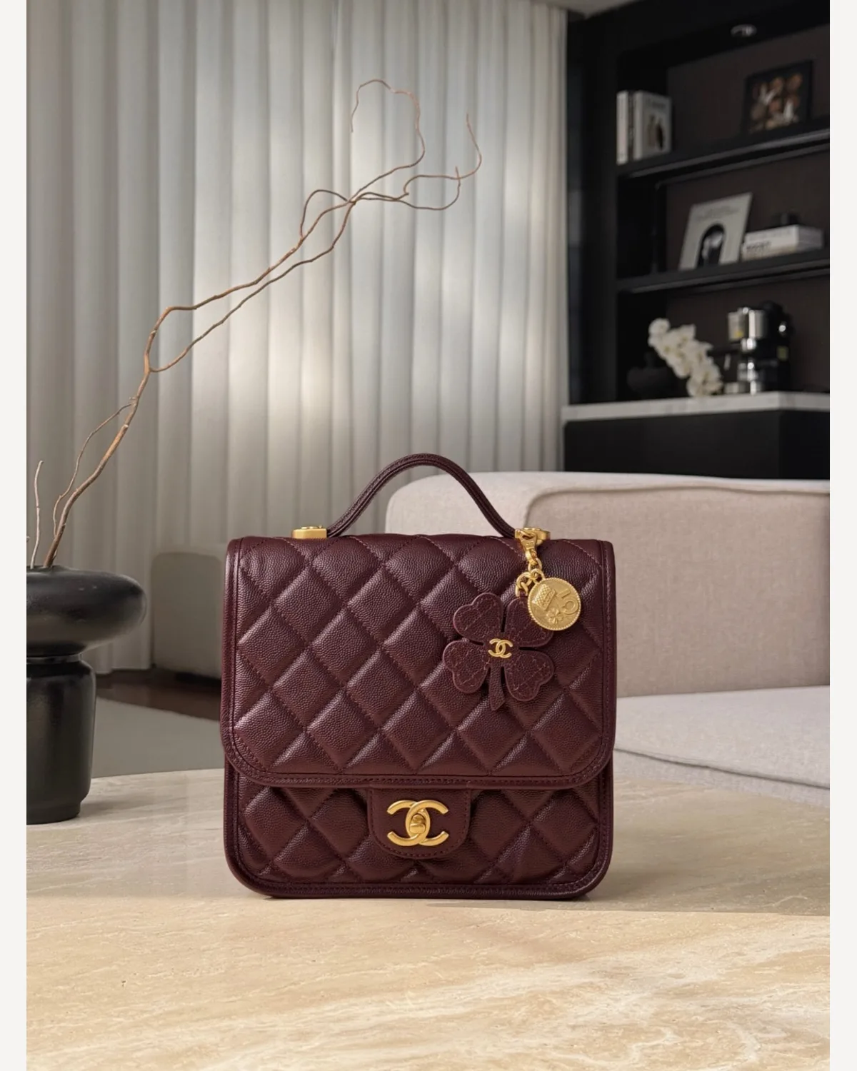 Chanel Quilted Backpack — Burgundy
