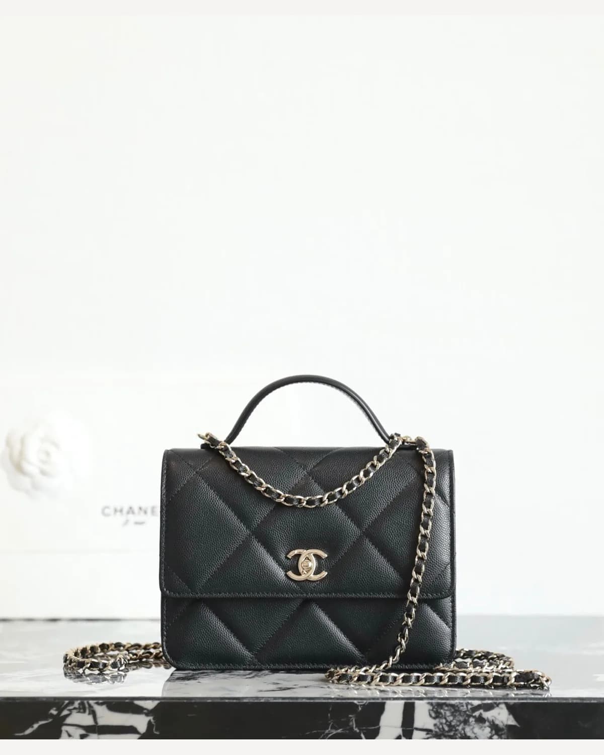 Chanel Quilted Top-Handle Bag — Black