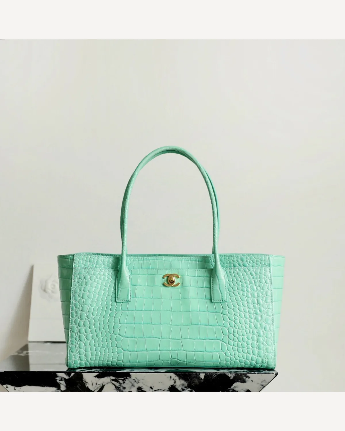 Chanel Crocodile-Embossed Tote — Mint