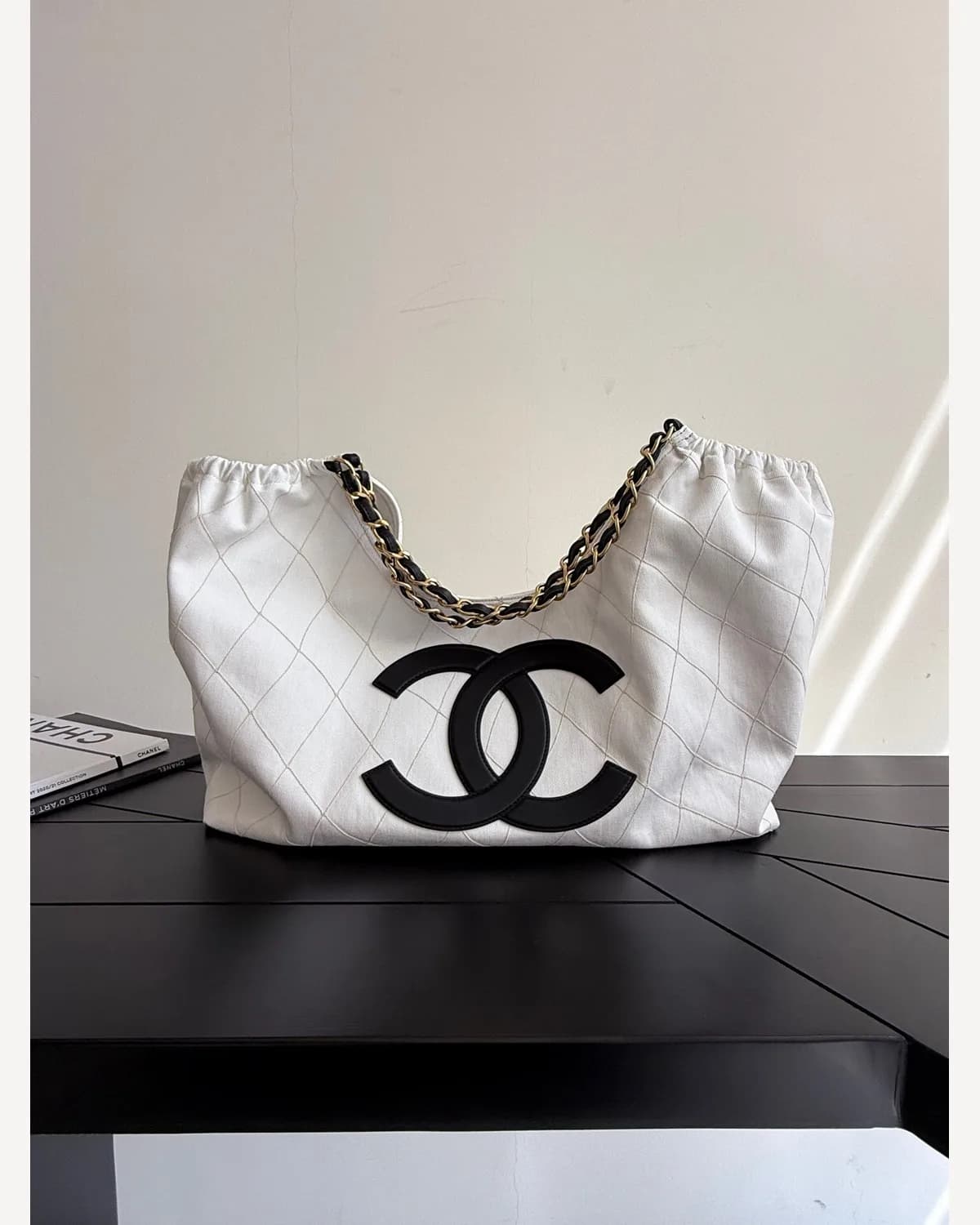 Chanel CC Canvas Tote — White