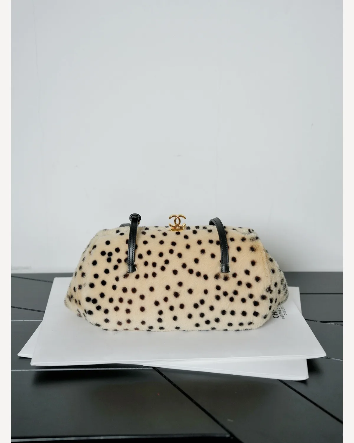 Chanel Spotted Fur Clutch — Cream