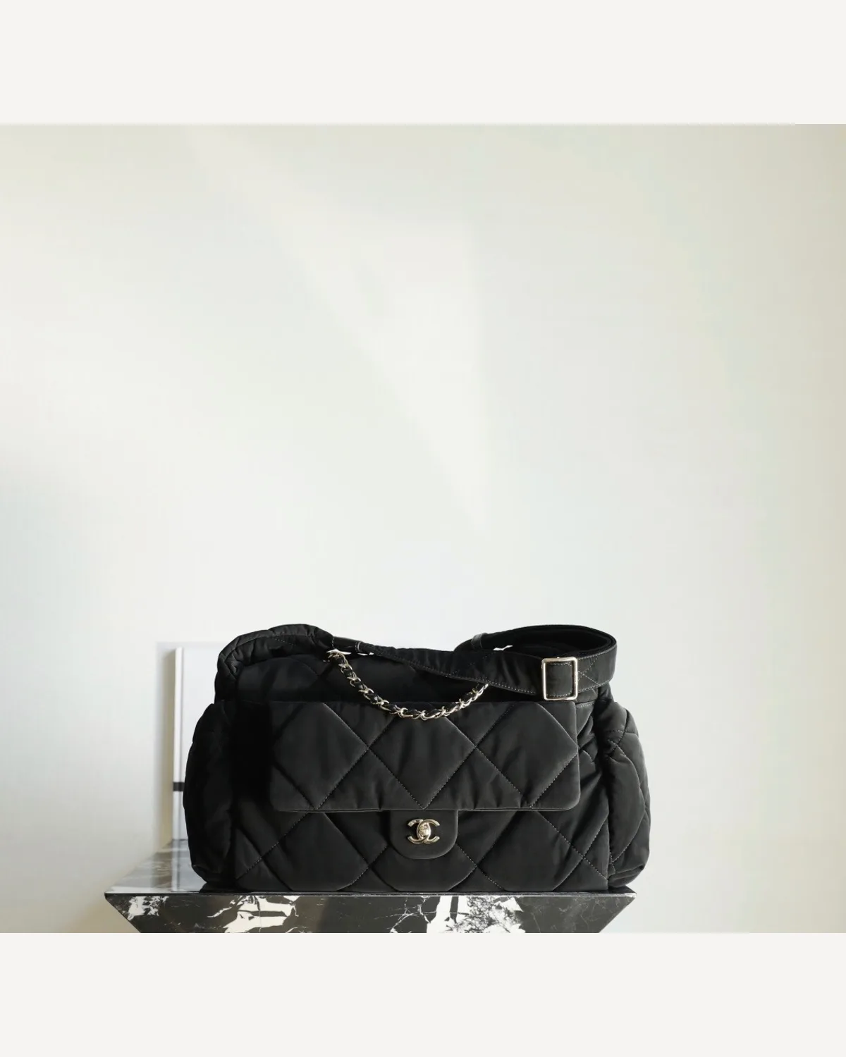 Chanel Quilted Nylon Shoulder Bag — Black