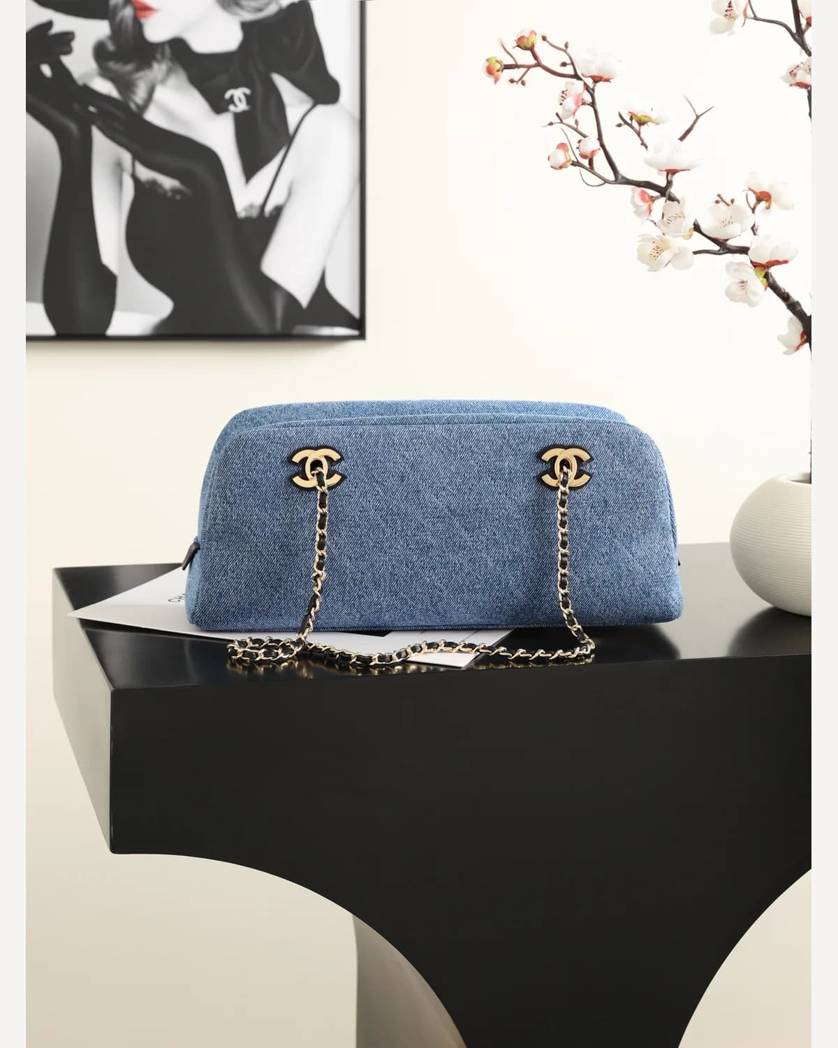 Chanel Denim Bowling Bag — Blue