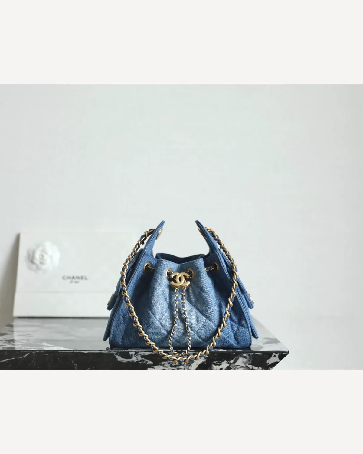 Chanel Drawstring Bucket Bag — Blue Denim