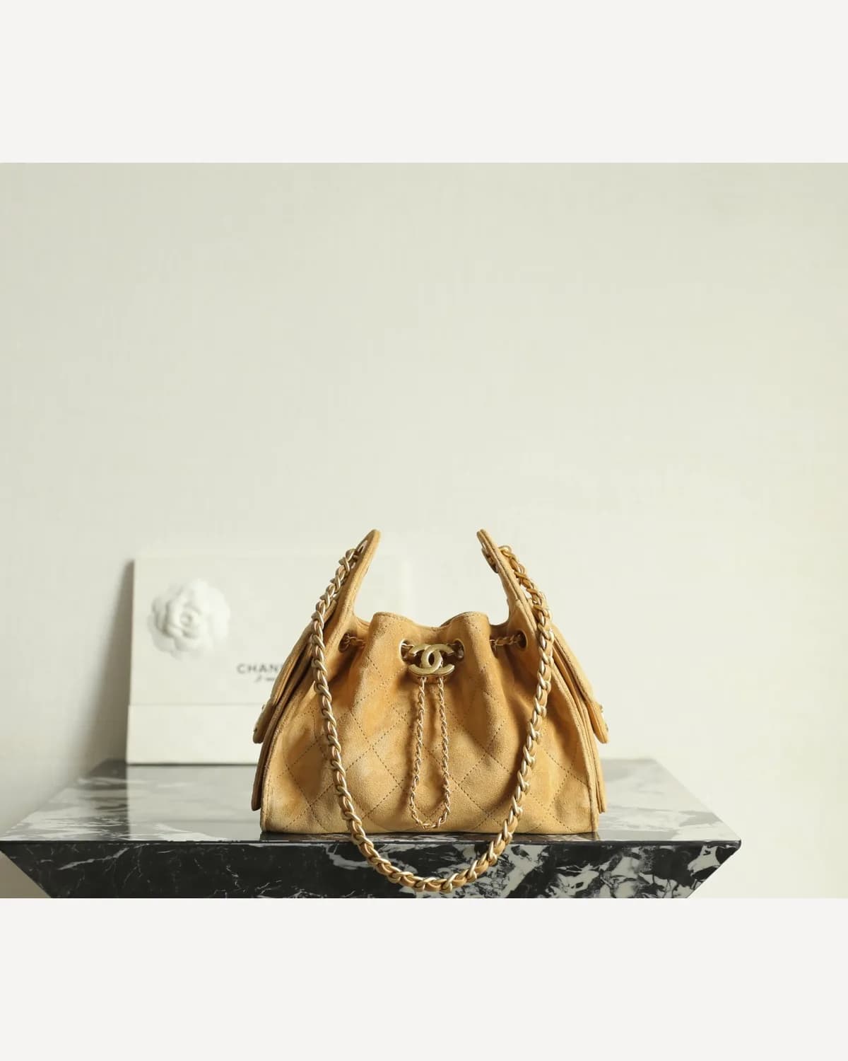 Chanel Drawstring Bucket Bag — Camel Suede