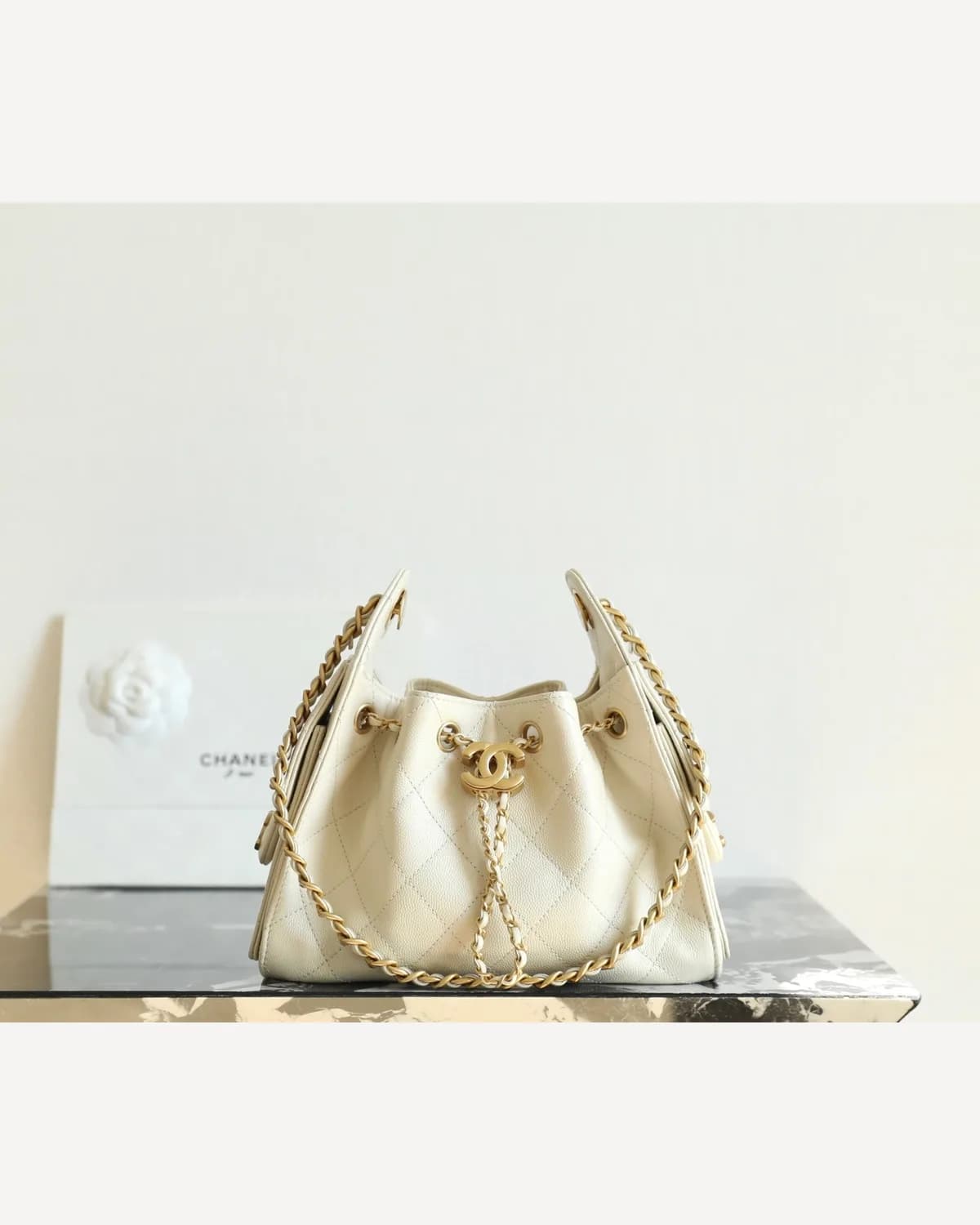 Chanel Drawstring Bucket Bag — Ivory