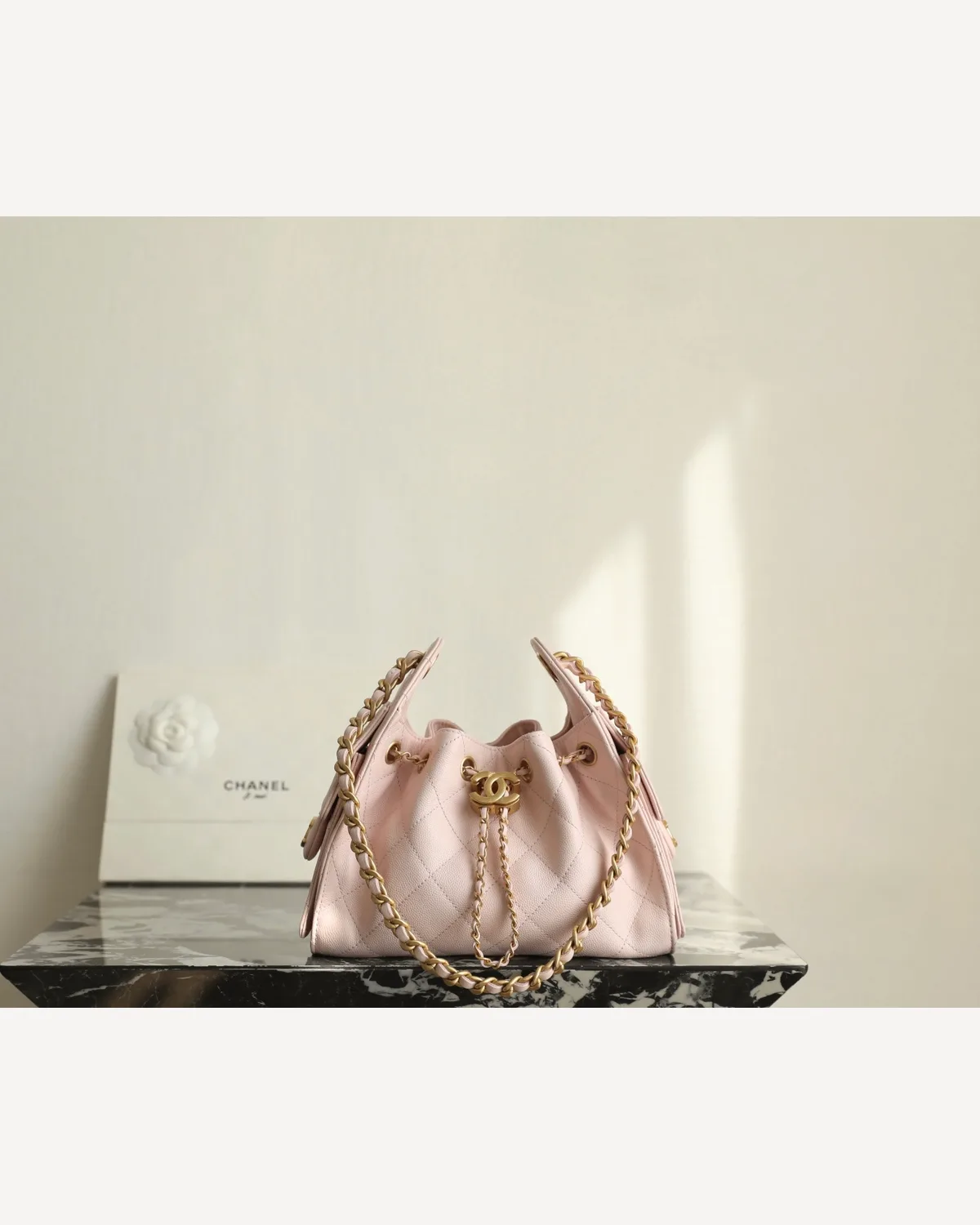 Chanel Drawstring Bucket Bag — Powder Pink