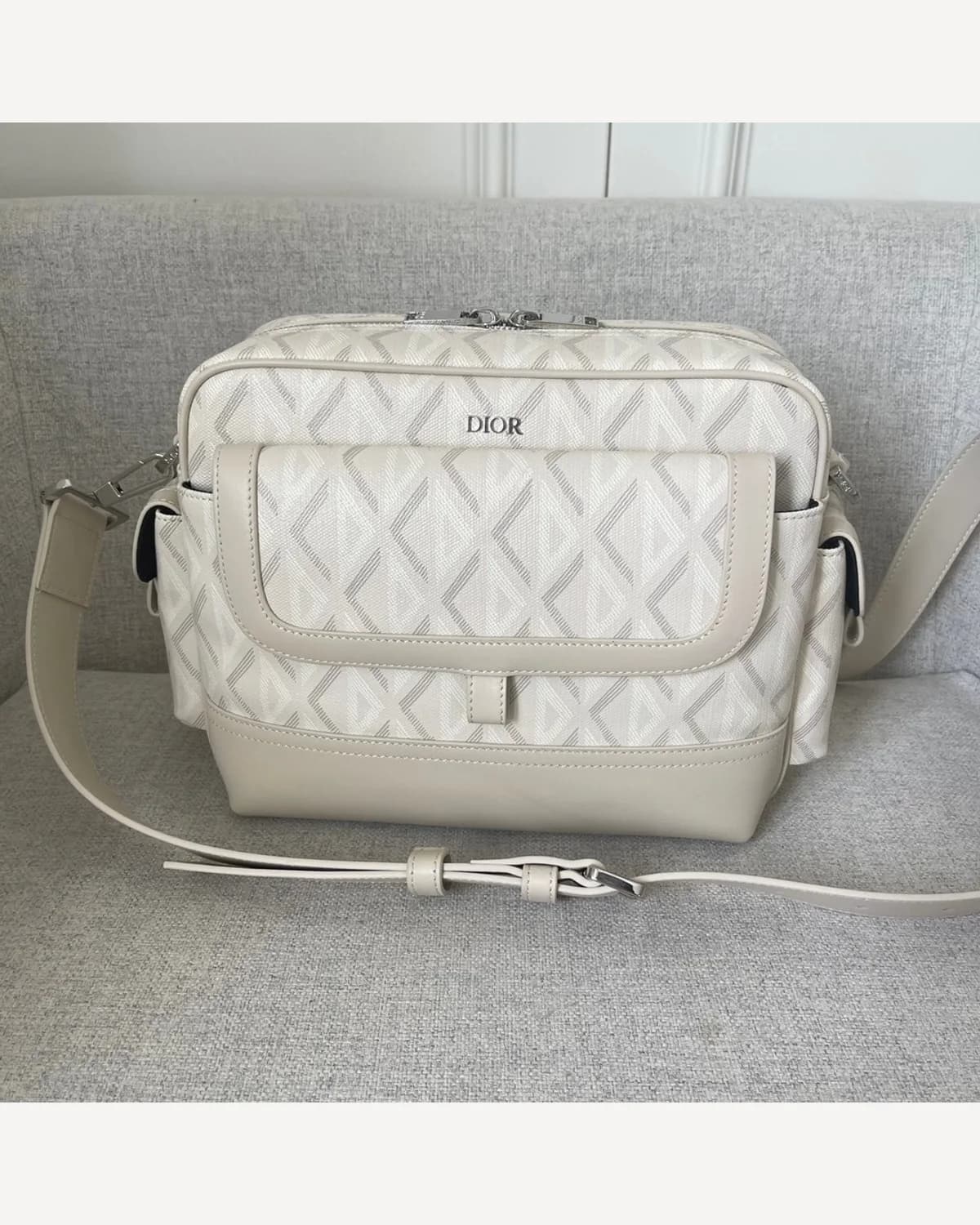 Dior CD Diamond Camera Bag — Cream