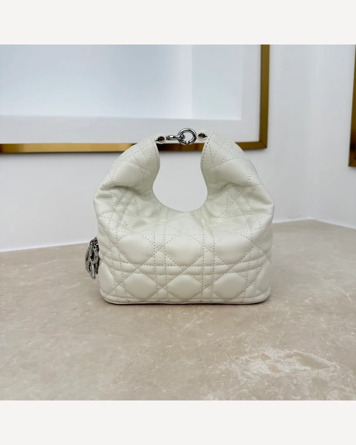 Dior Cannage Mini Hobo — Cream