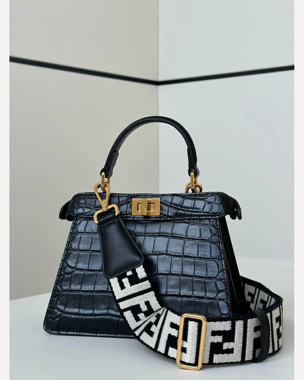 Fendi Peekaboo — Black Croc Pattern