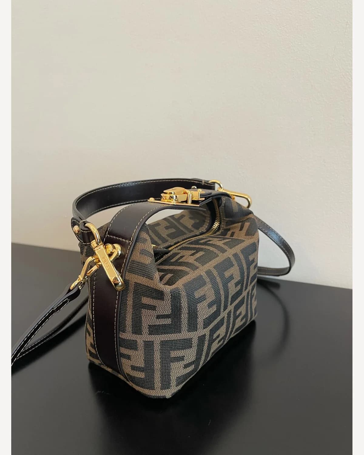 Fendi Mini Boston — FF Jacquard (Gold Lock)
