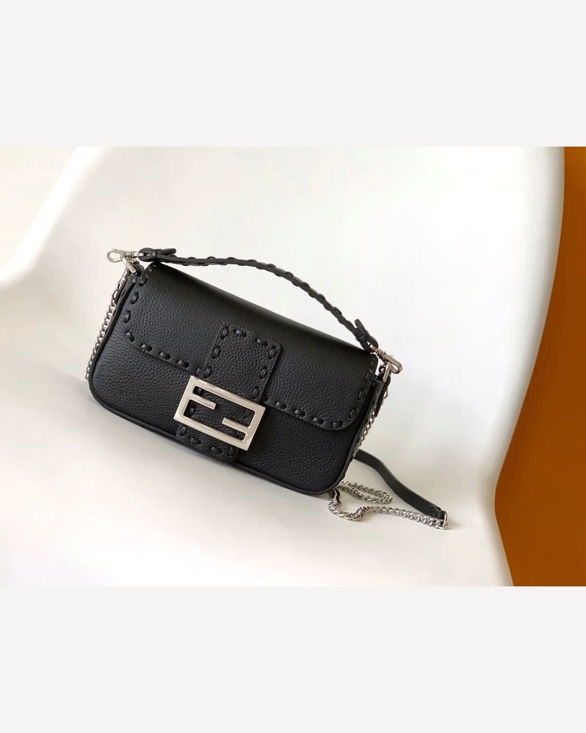 Fendi Baguette Selleria — Black (Chain)