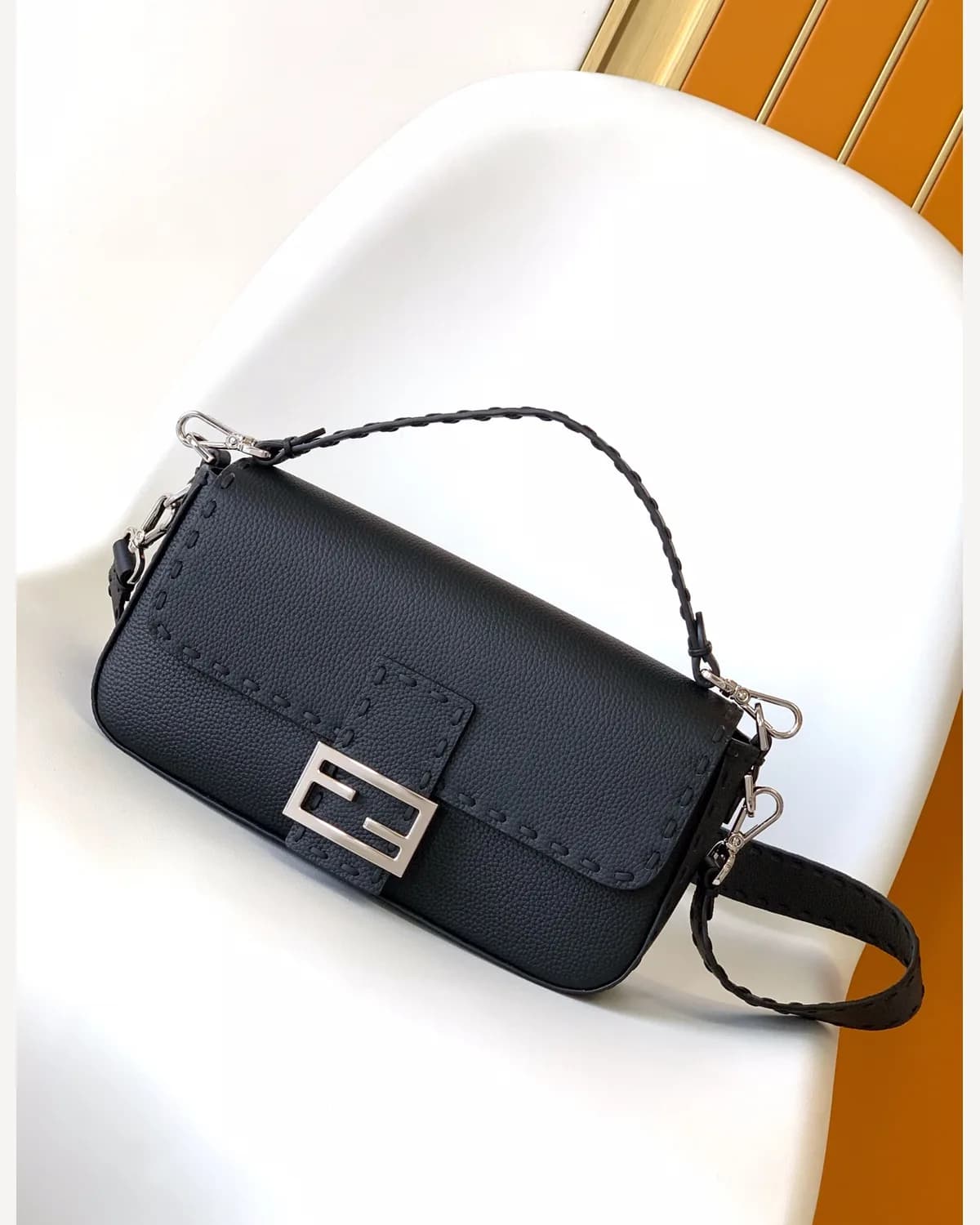 Fendi Baguette Selleria — Black (Leather Strap)