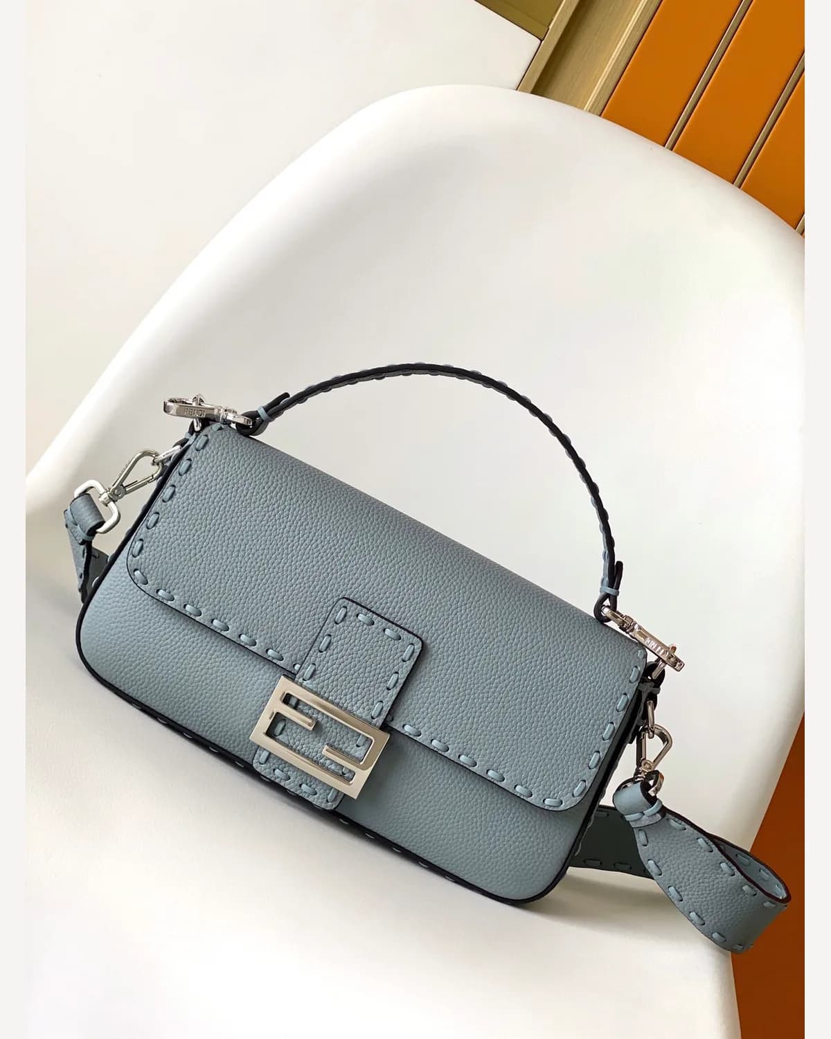 Fendi Baguette Selleria — Ice Blue (Leather Strap)