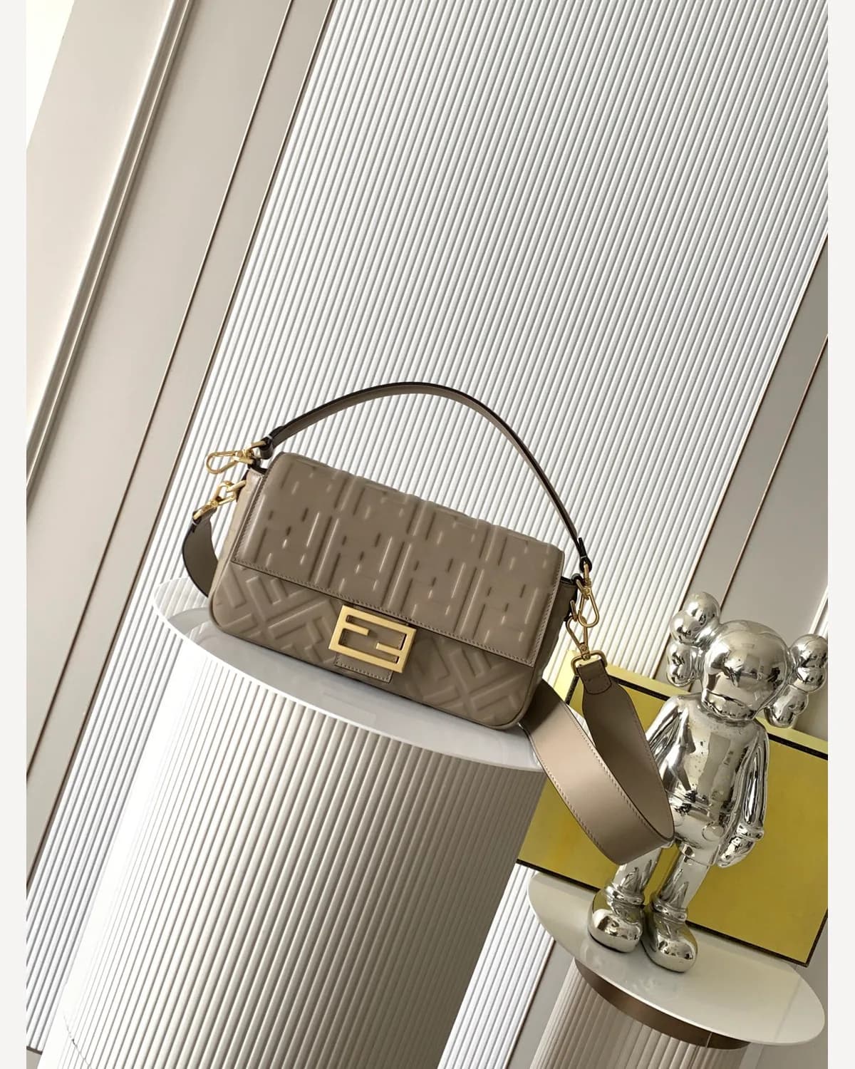 Fendi Baguette — Taupe Embossed FF