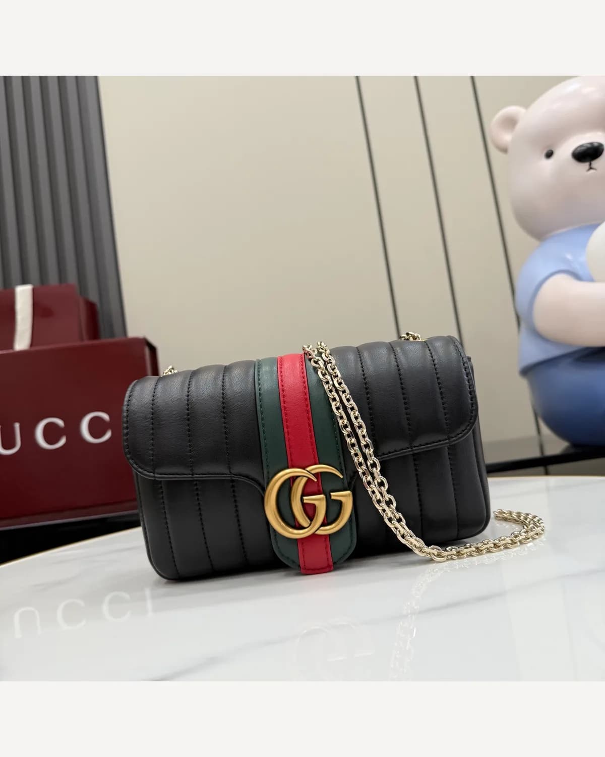 Gucci GG Marmont Striped — Black