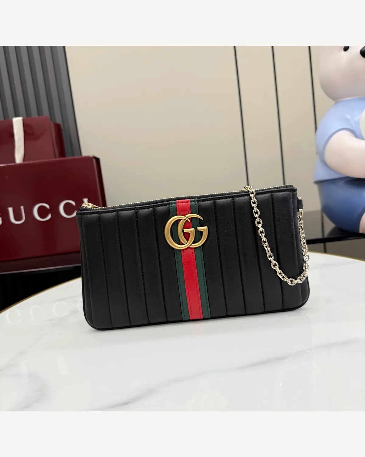 Gucci GG Marmont Clutch — Black Striped