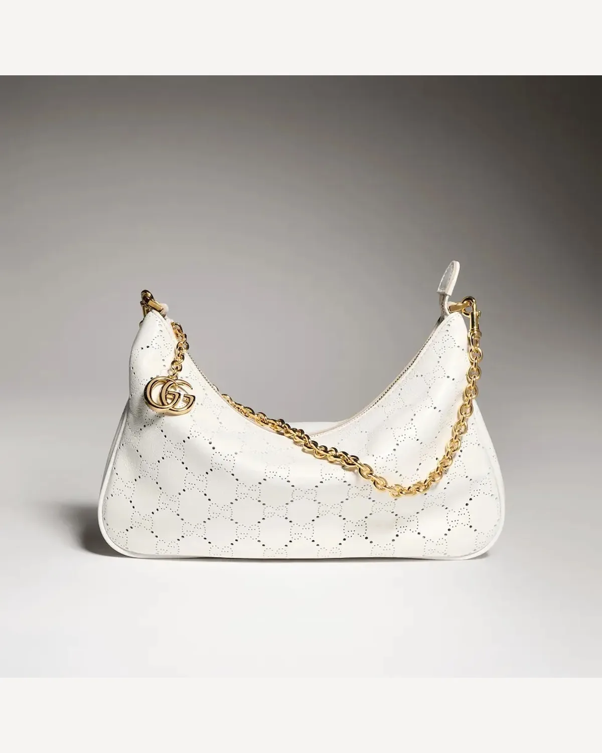 Gucci GG Perforated Chain Hobo — White