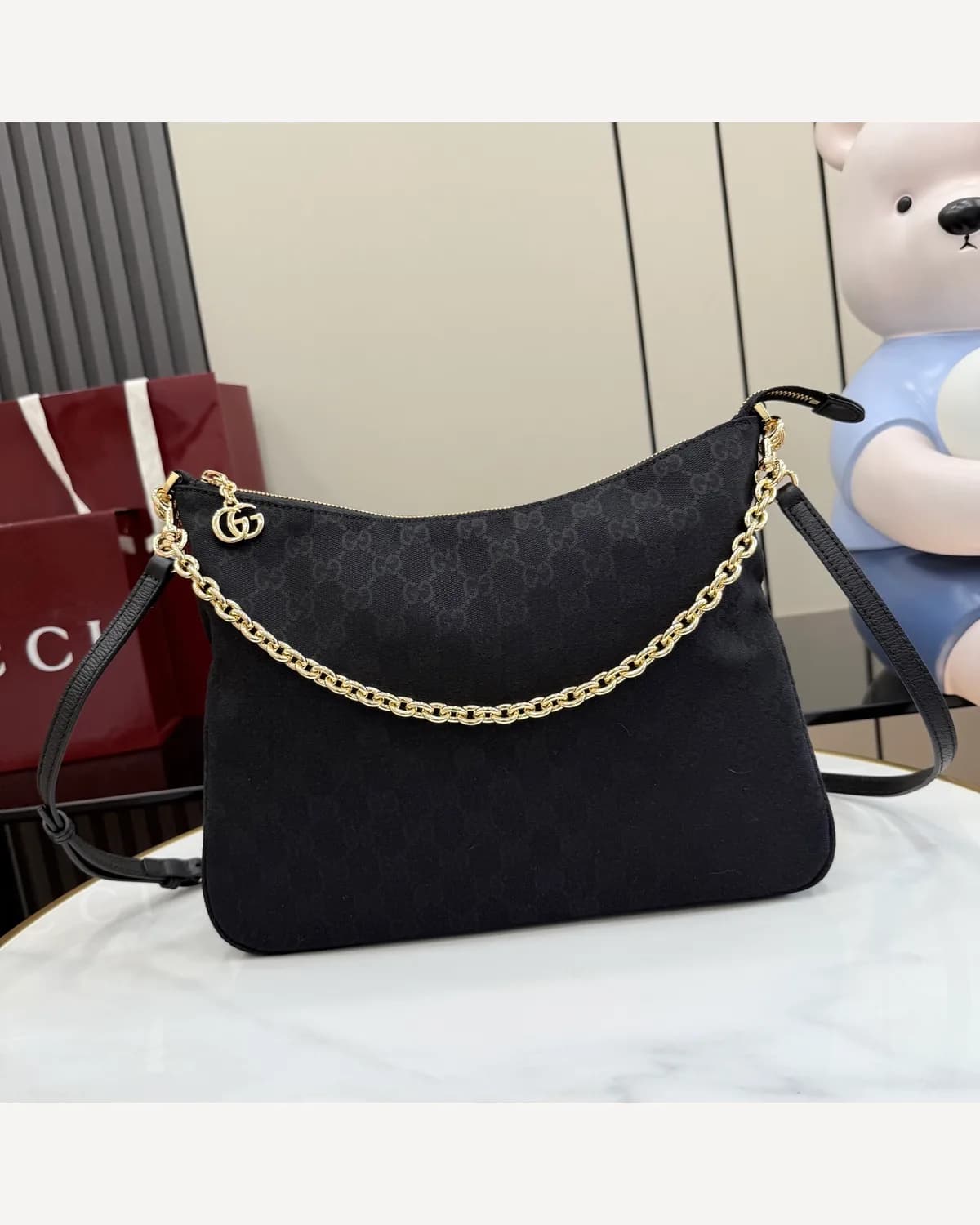 Gucci GG Canvas Chain Hobo — Black