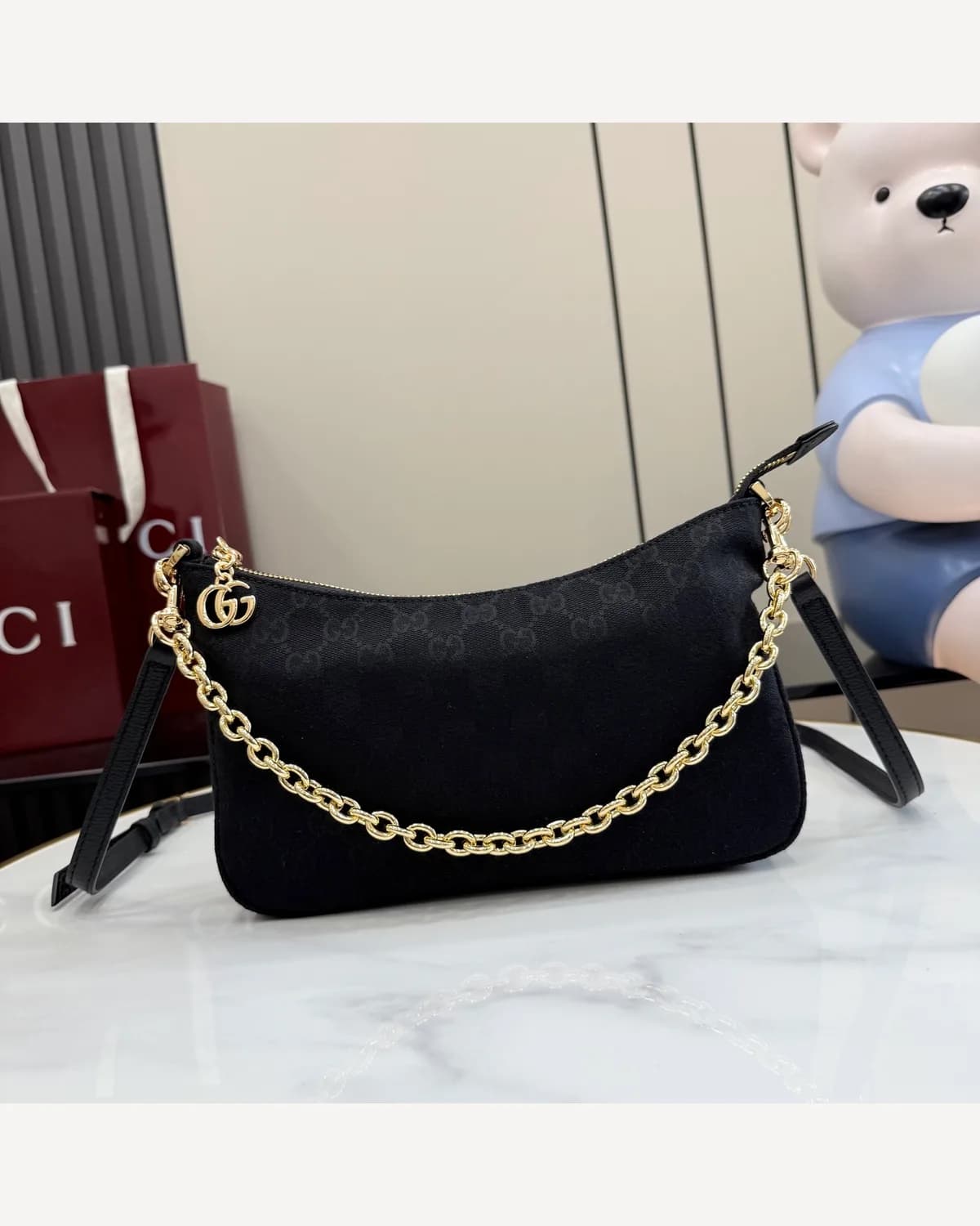 Gucci GG Canvas Chain Hobo Mini — Black