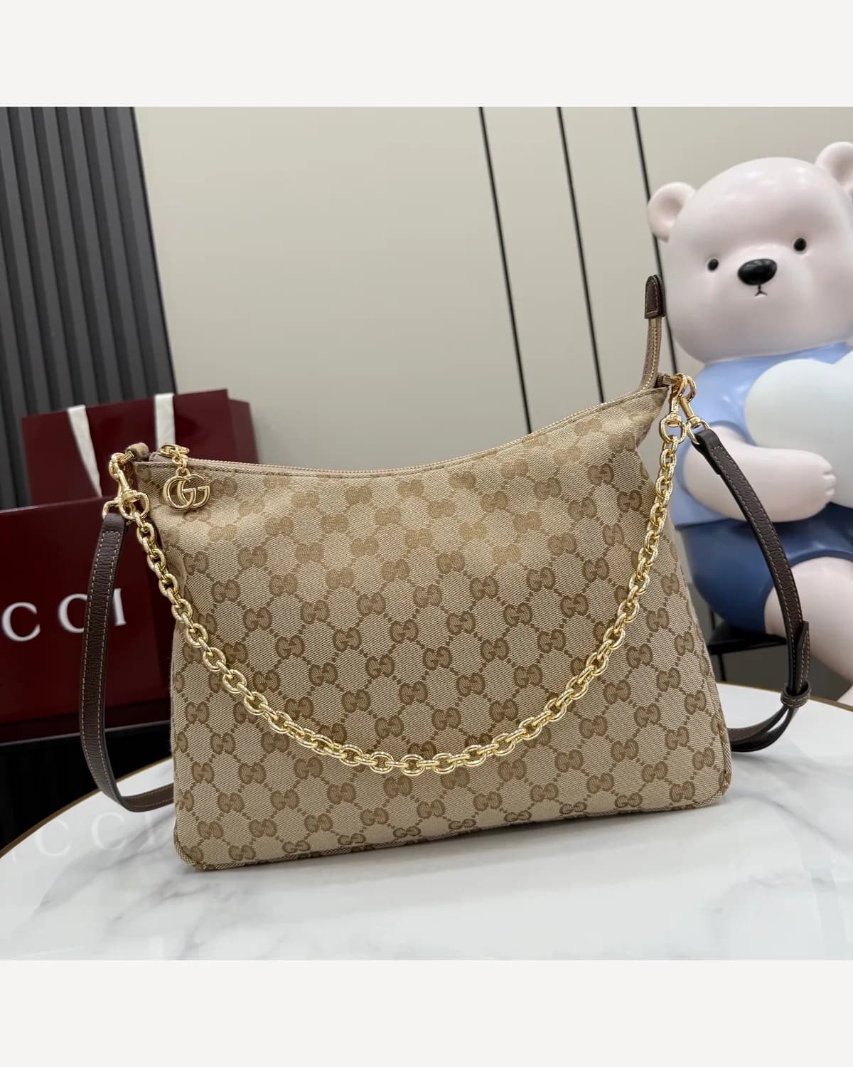 Gucci GG Canvas Chain Hobo — Beige