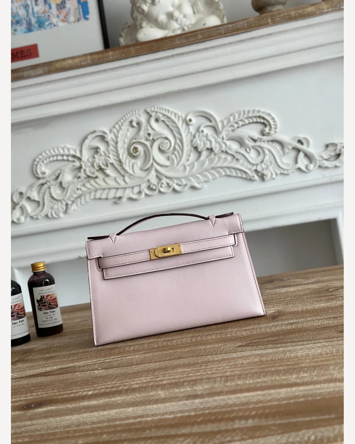 Hermès Kelly Pochette — Powder (Gold Hardware)