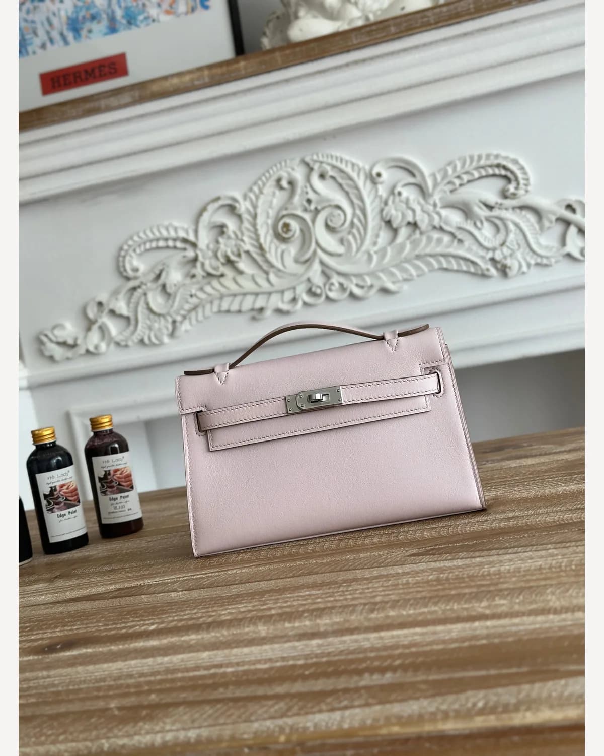 Hermès Kelly Pochette — Powder (Silver Hardware)