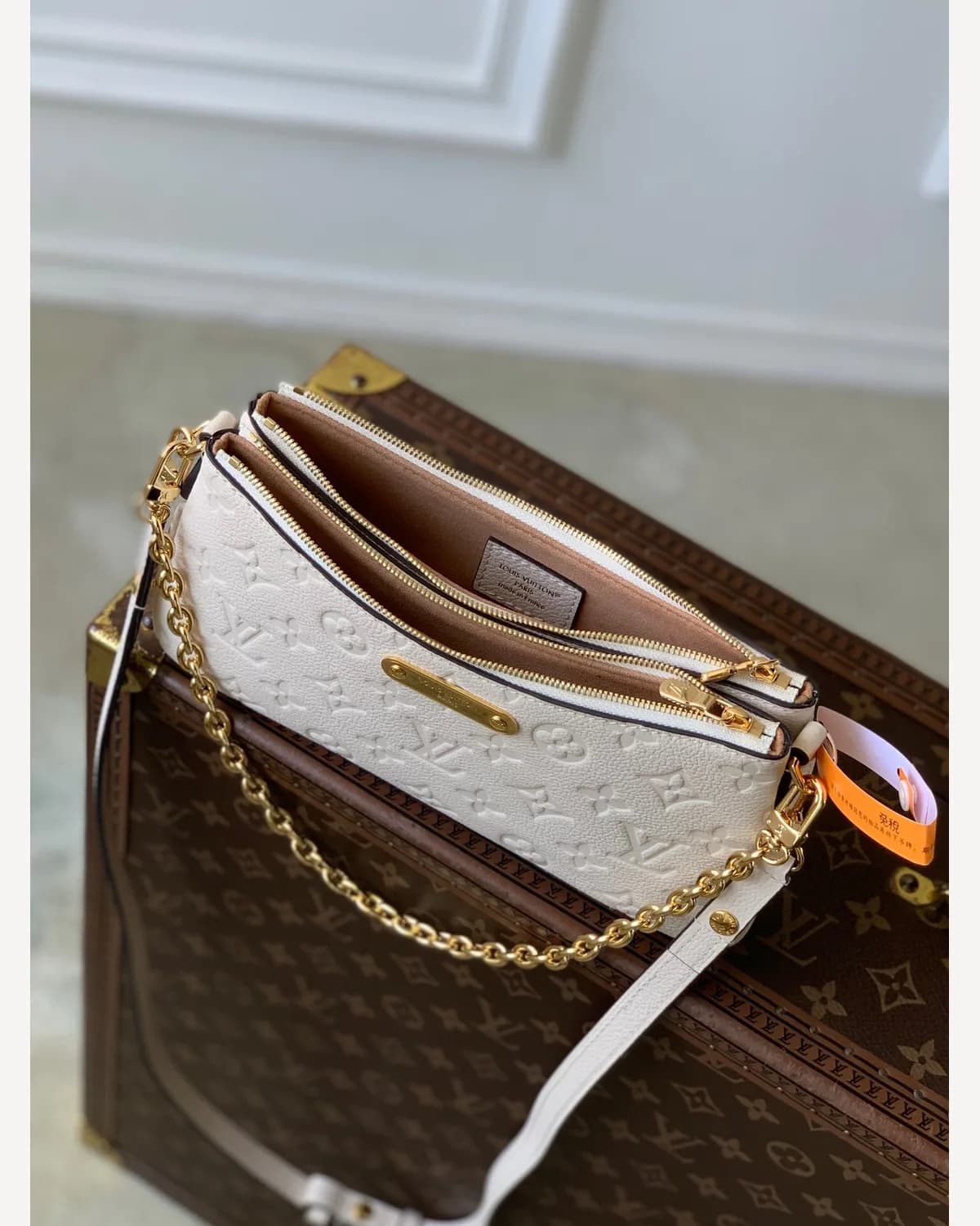 Louis Vuitton Chain Pochette — White Embossed