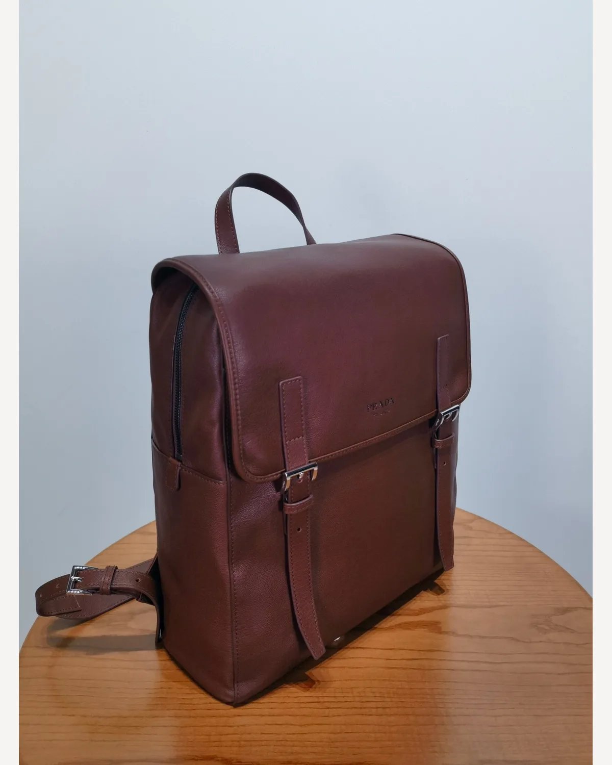 Prada Leather Backpack — Burgundy