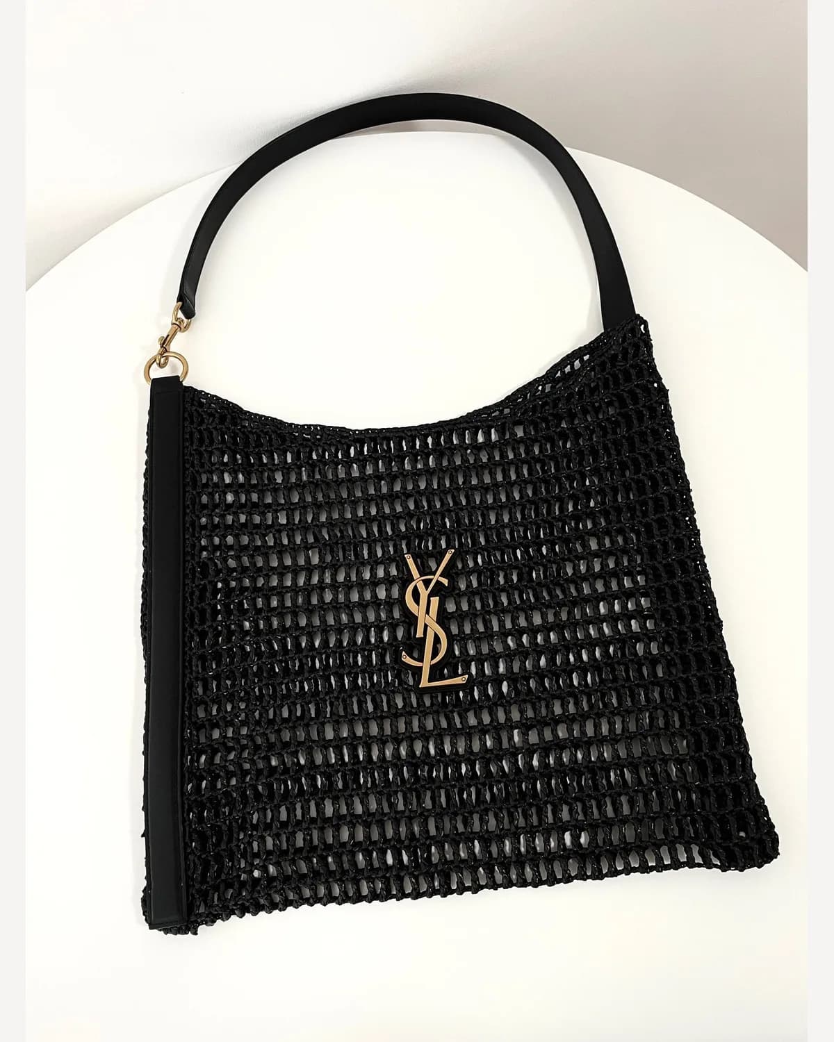 YSL Raffia Crochet Tote — Black