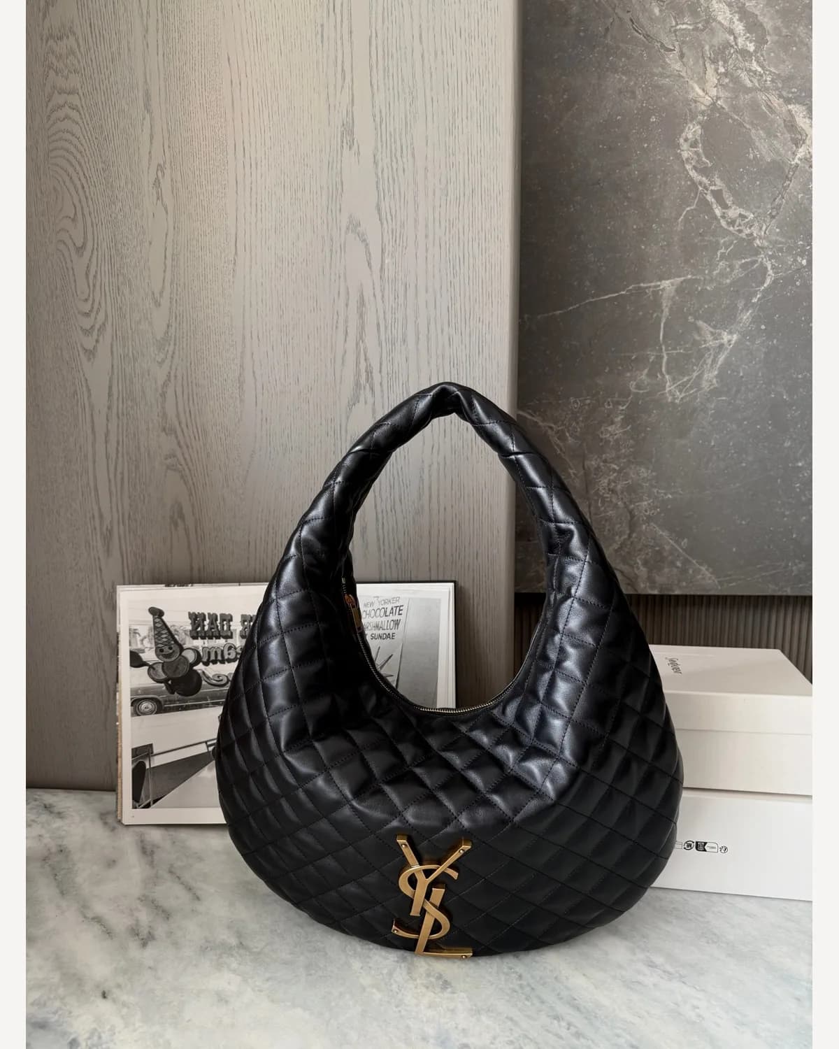 YSL Icare Quilted Hobo — Black