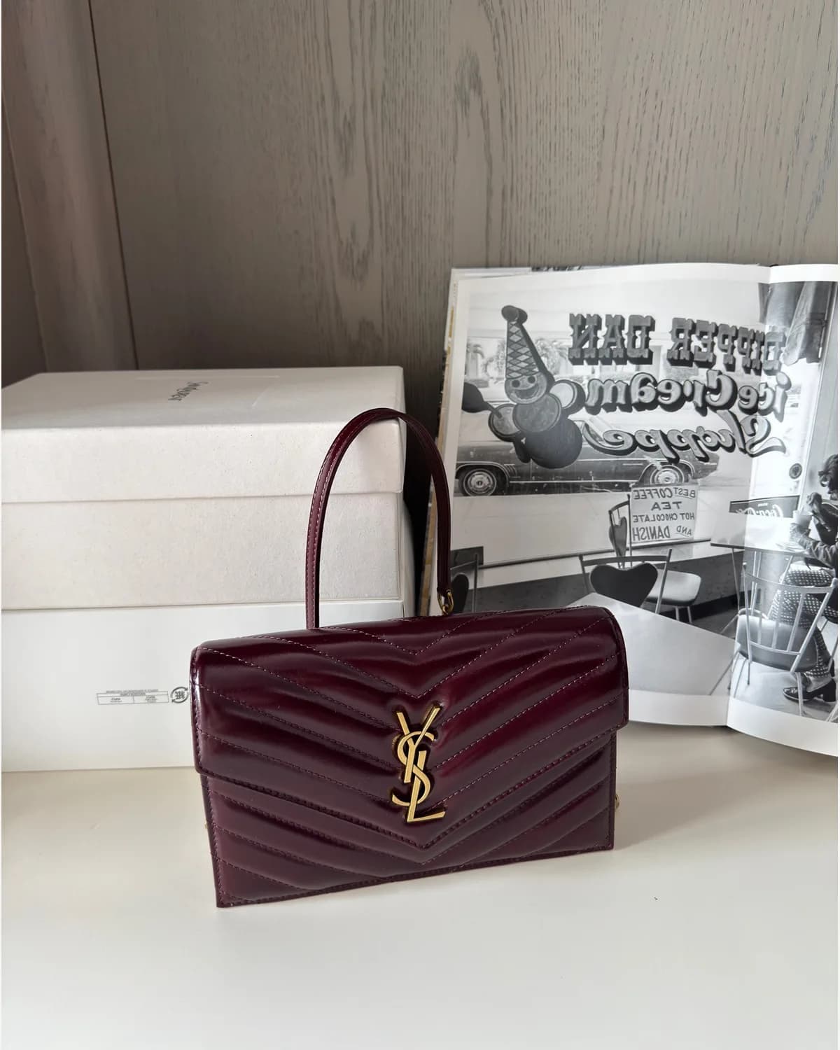 YSL Chain Wallet Bag — Burgundy