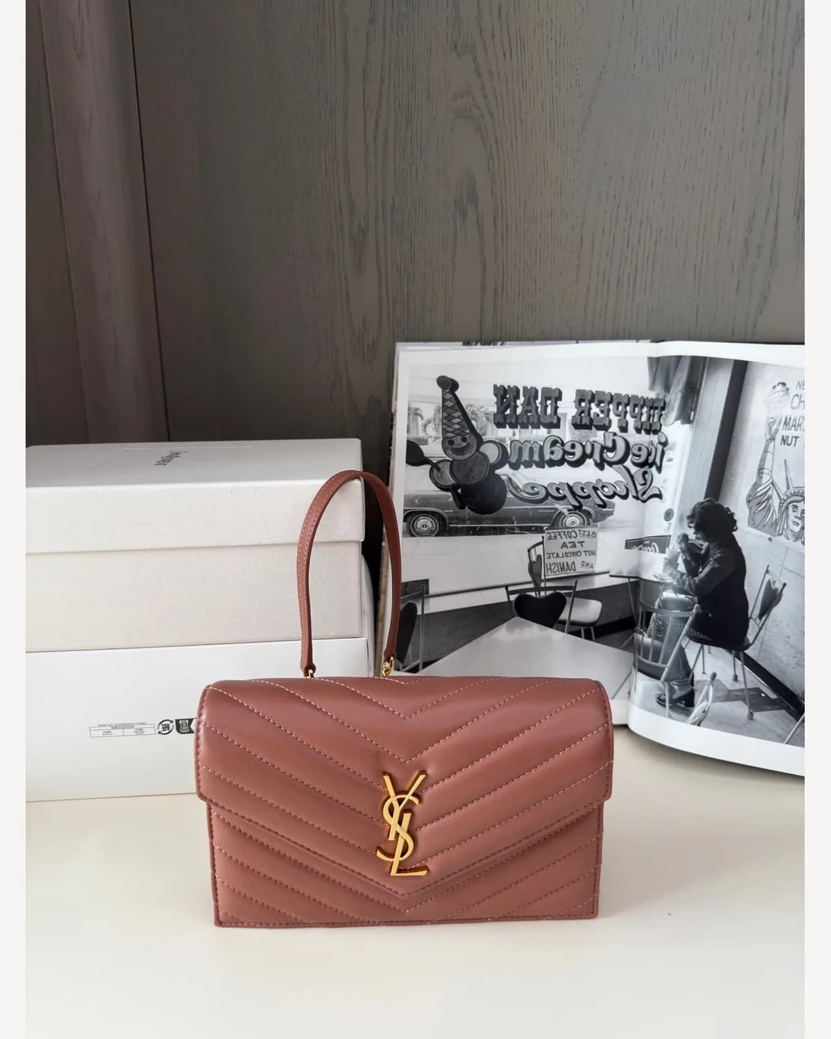 YSL Chain Wallet Bag — Dusty Rose