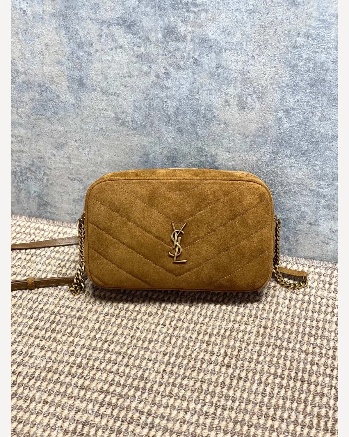 YSL Lou Suede Camera Bag — Tan