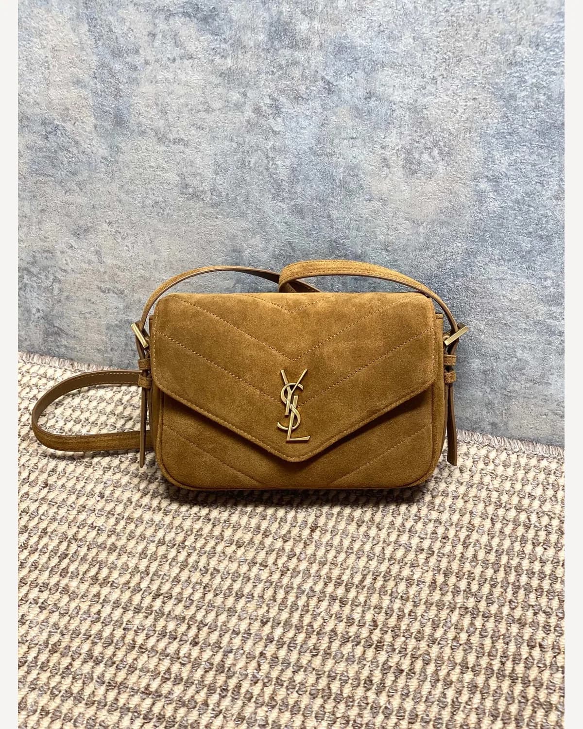 YSL Suede Mini Flap Bag — Tan