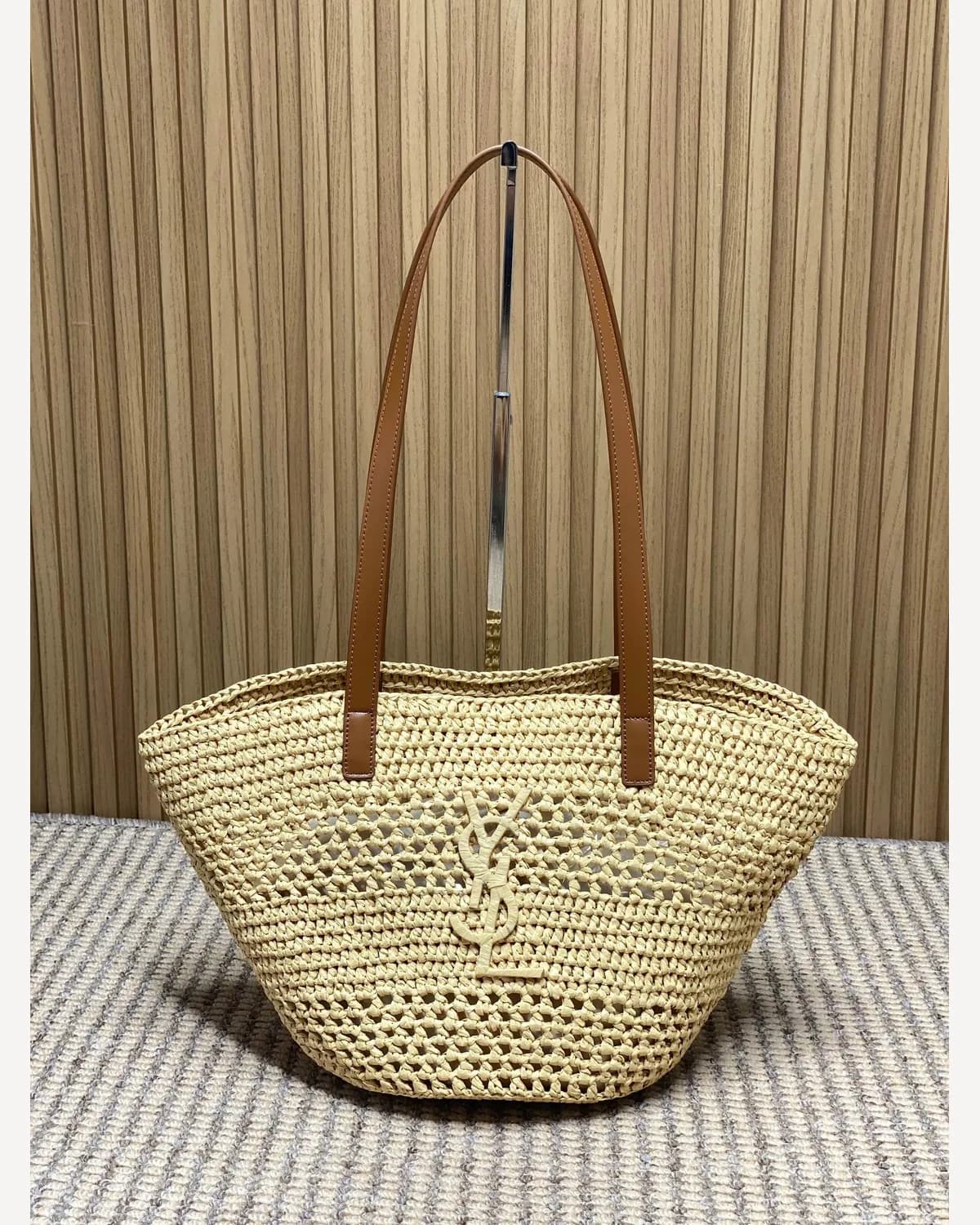 YSL Raffia Crochet Tote — Natural