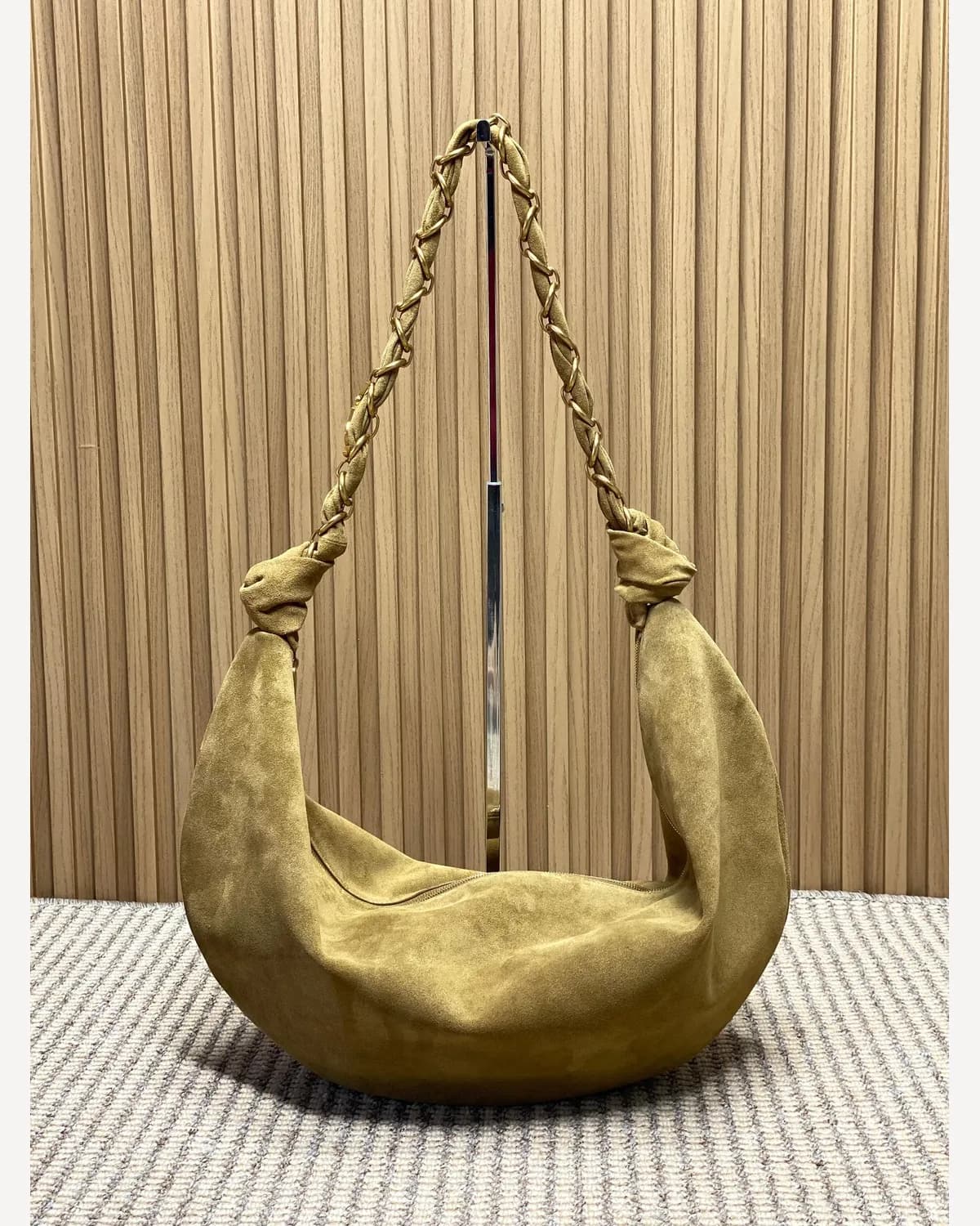 YSL Suede Crescent Hobo — Mustard